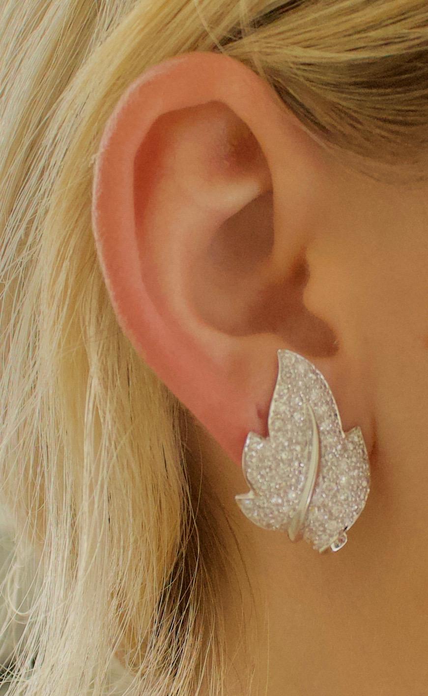 Diamond Platinum Leaf Earrings 4.00 Carat 5