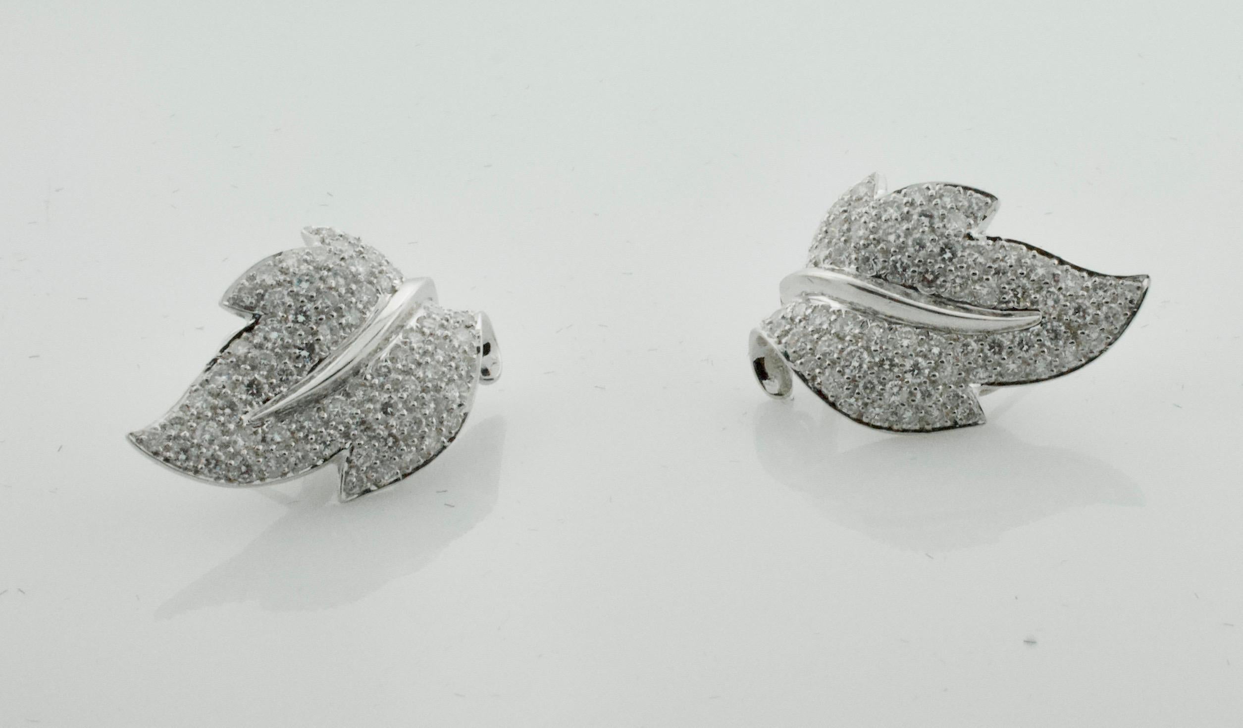 Diamond Platinum Leaf Earrings 4.00 Carat 6