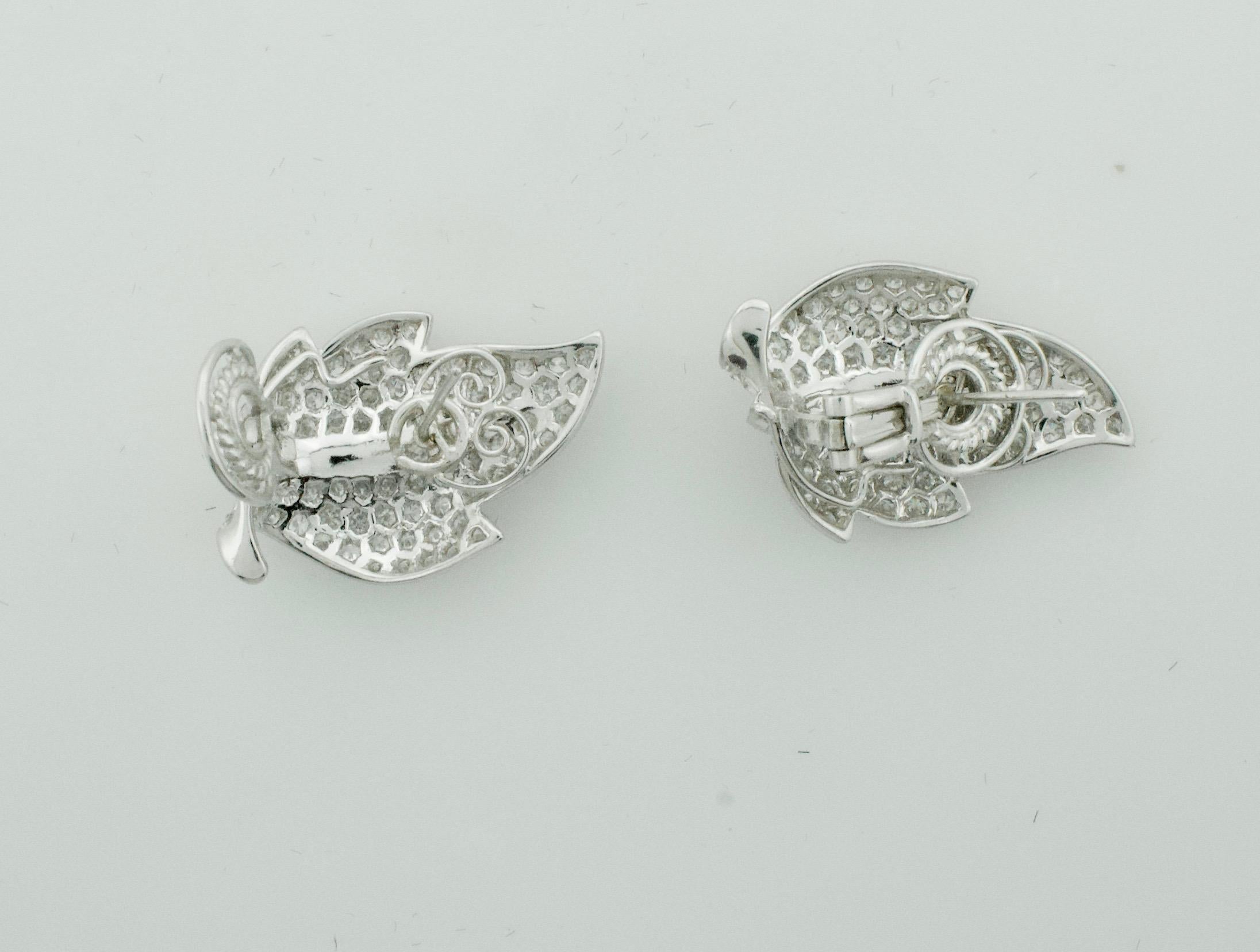 Diamond Platinum Leaf Earrings 4.00 Carat 1