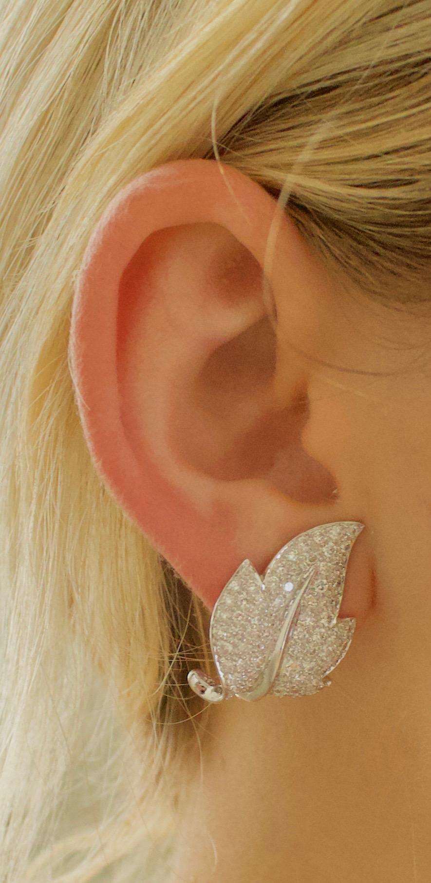 Diamond Platinum Leaf Earrings 4.00 Carat 4