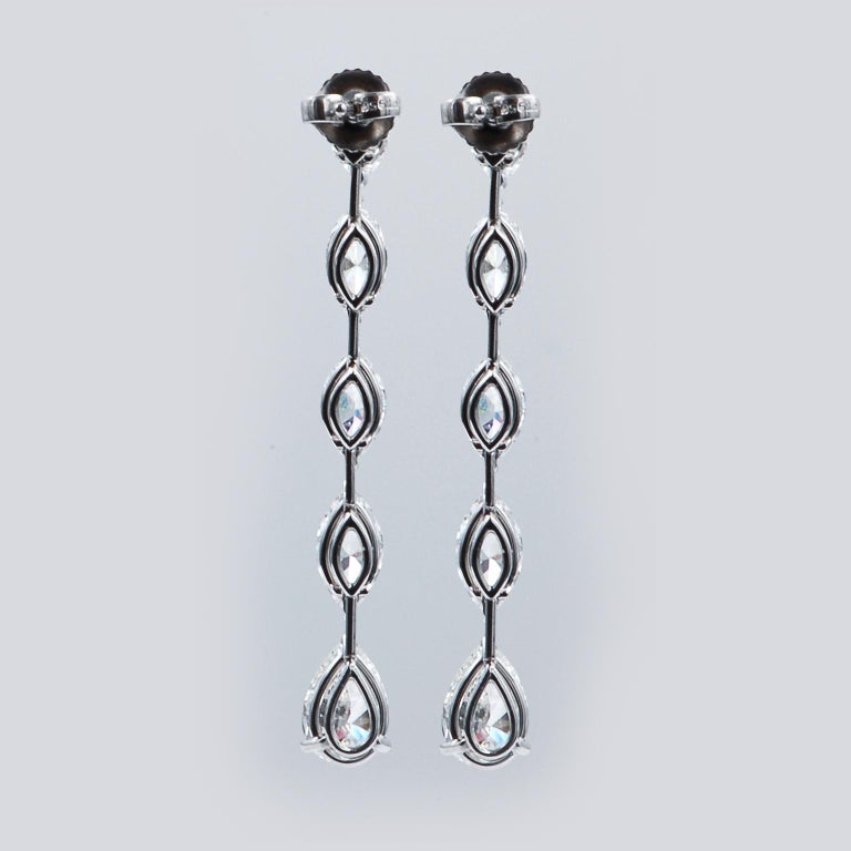 Diamond Platinum Linear Drop Earrings For Sale at 1stdibs