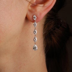 Diamond Platinum Linear Drop Earrings