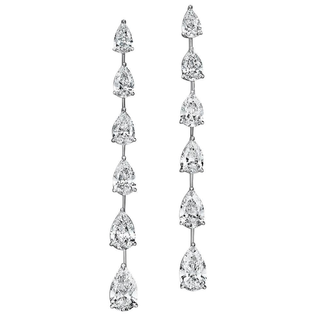 Diamond Platinum Linear Drop Earrings For Sale at 1stDibs