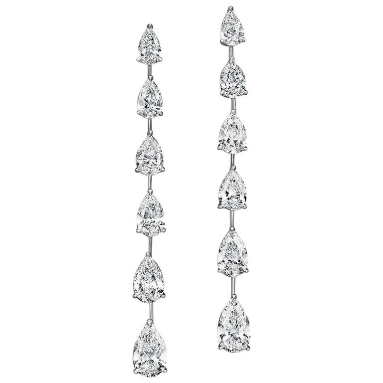 Diamond Platinum Linear Drop Earrings For Sale at 1stdibs