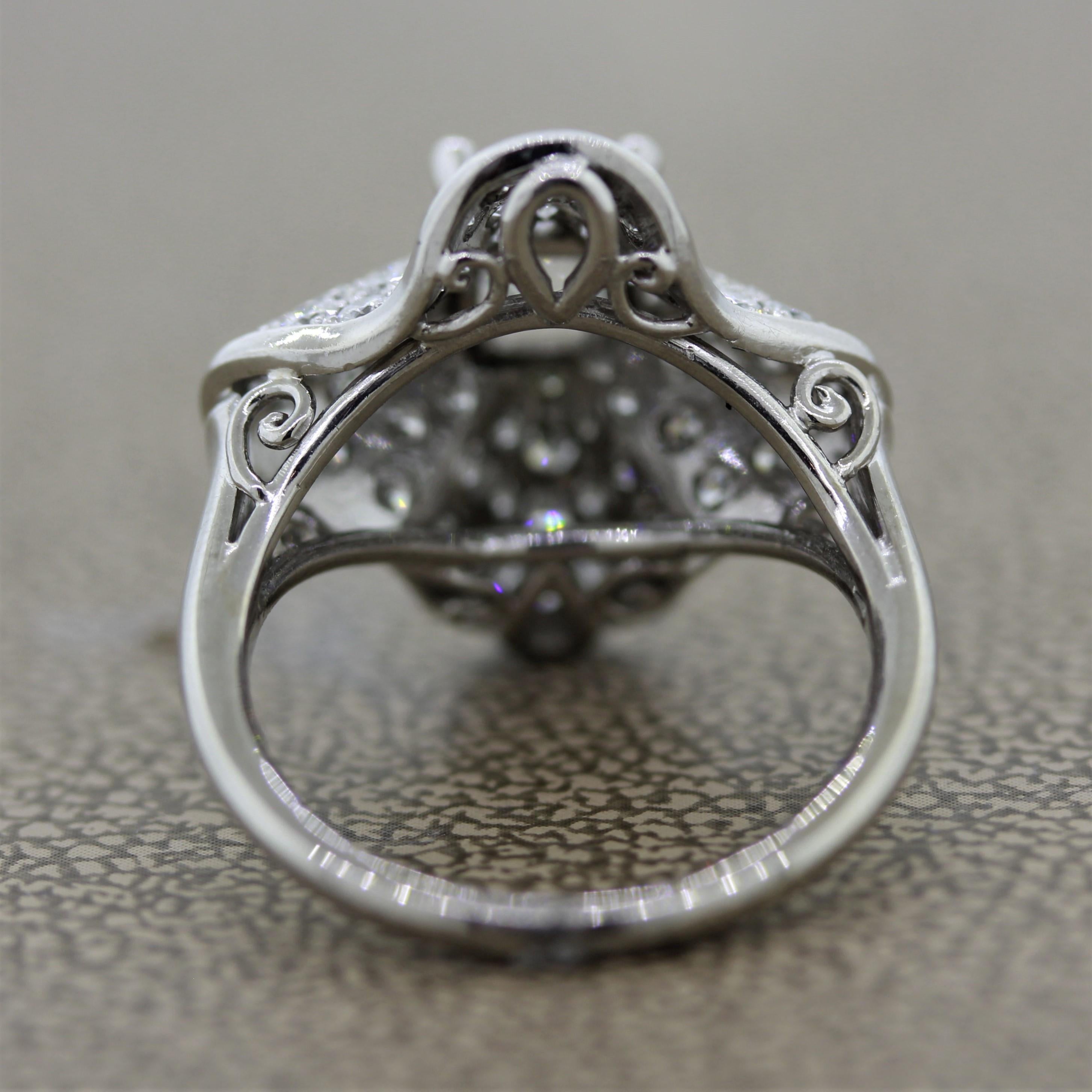 Round Cut Diamond Platinum “Lucky Clover” Engagement Ring For Sale