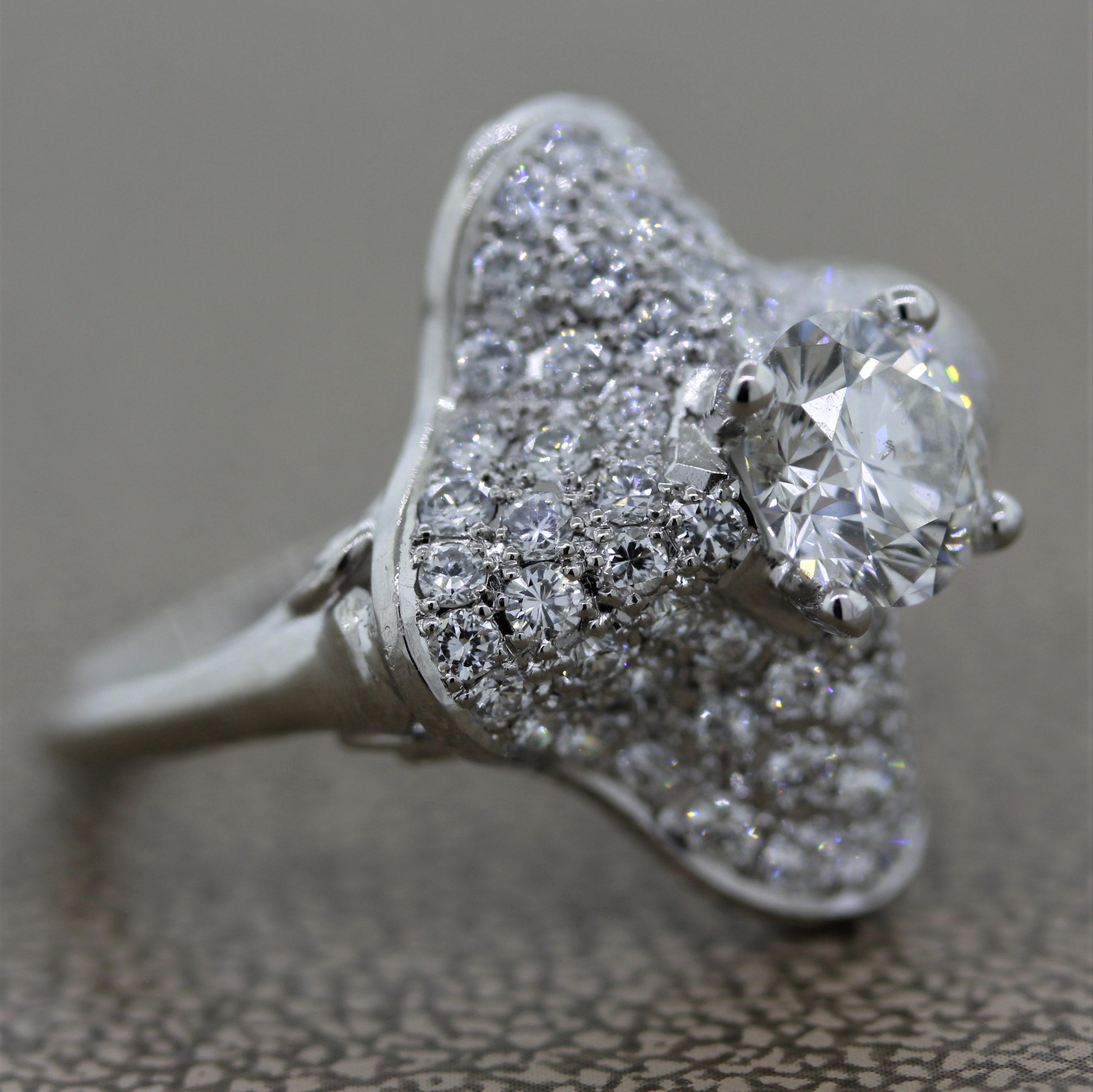 Women's Diamond Platinum “Lucky Clover” Engagement Ring For Sale