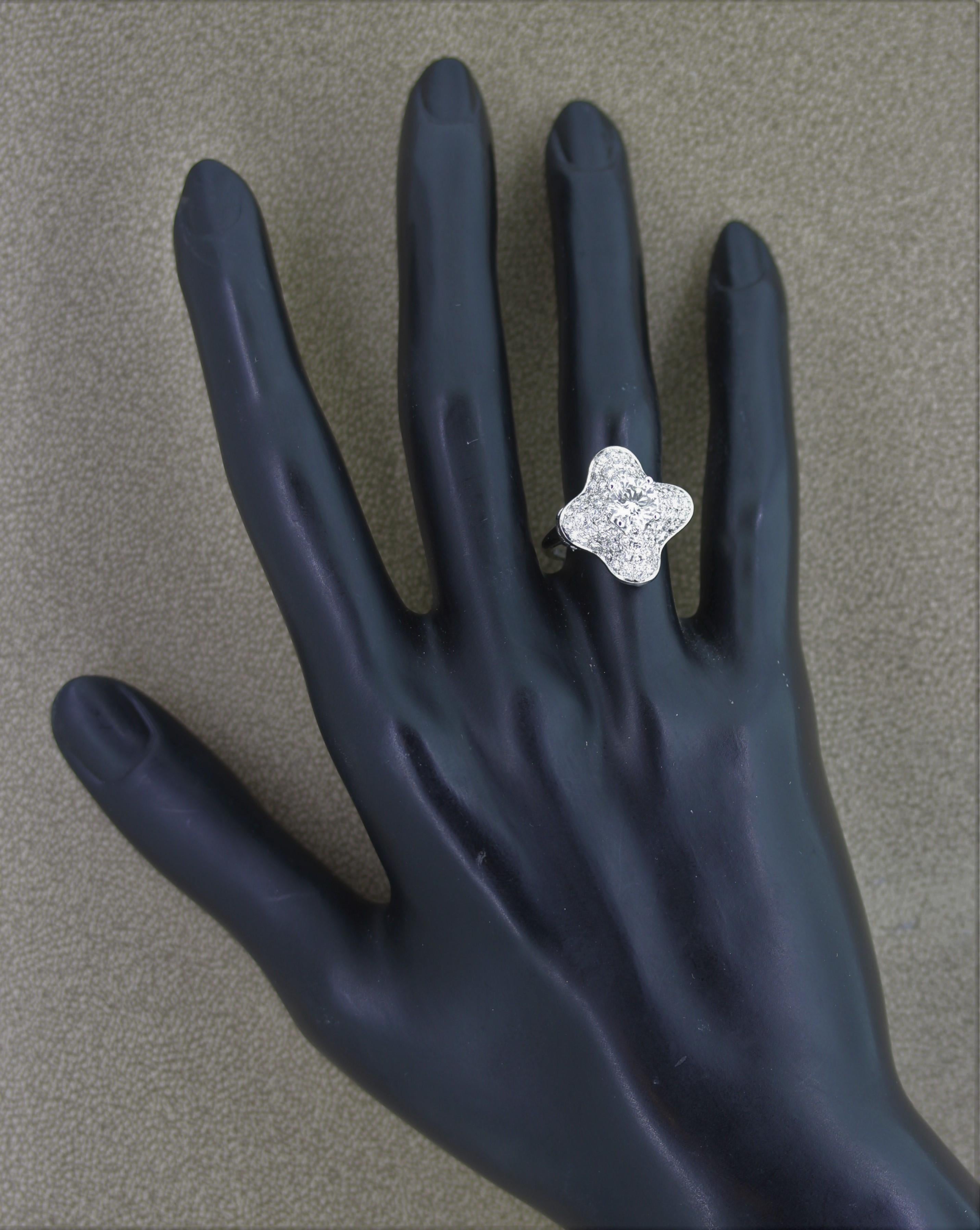Diamond Platinum “Lucky Clover” Engagement Ring For Sale 1