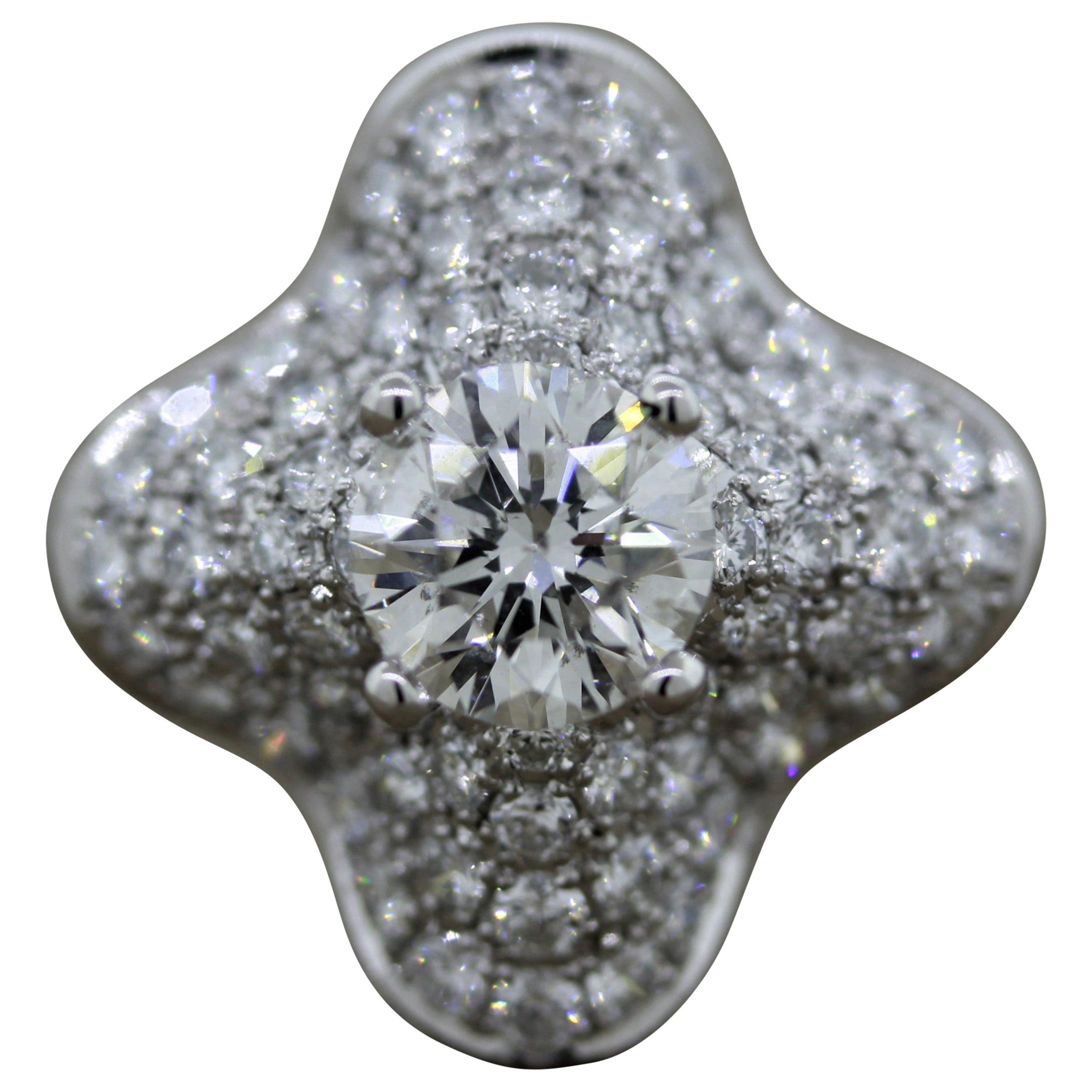 Diamond Platinum “Lucky Clover” Engagement Ring For Sale