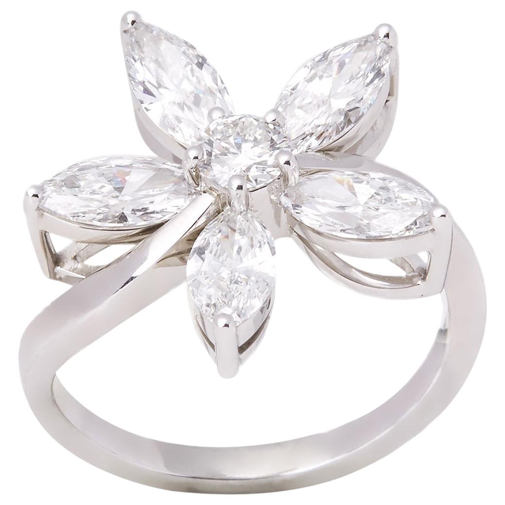 Diamond Platinum Marquise Diamond Flower Ring