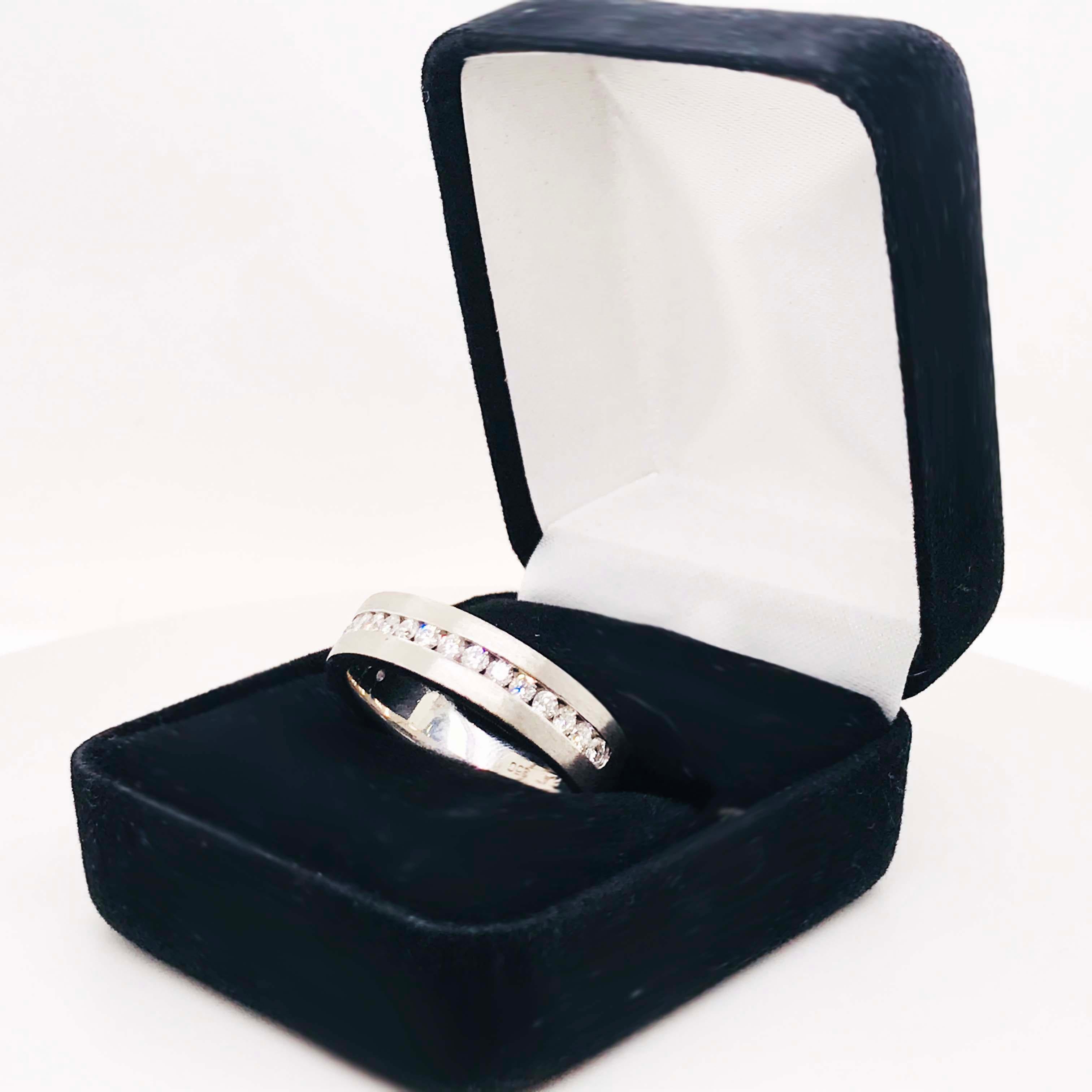 Diamond Platinum Men's Wedding Band, Satin Plat 3/4 Carat Diamond Men's Ring For Sale 1