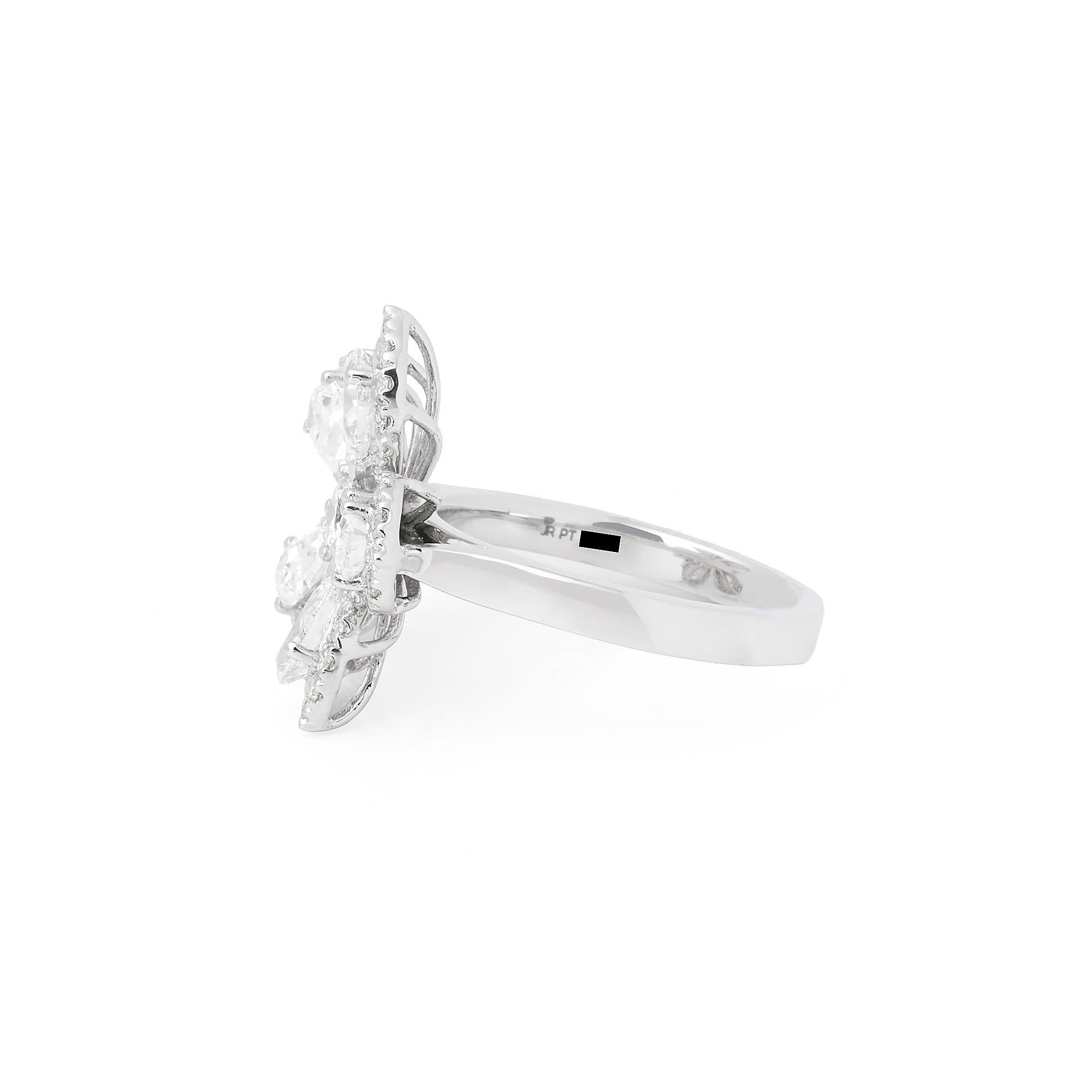 Contemporary Diamond Platinum Micro Set Pear and Round Brilliant Cut Diamond Cluster Ring