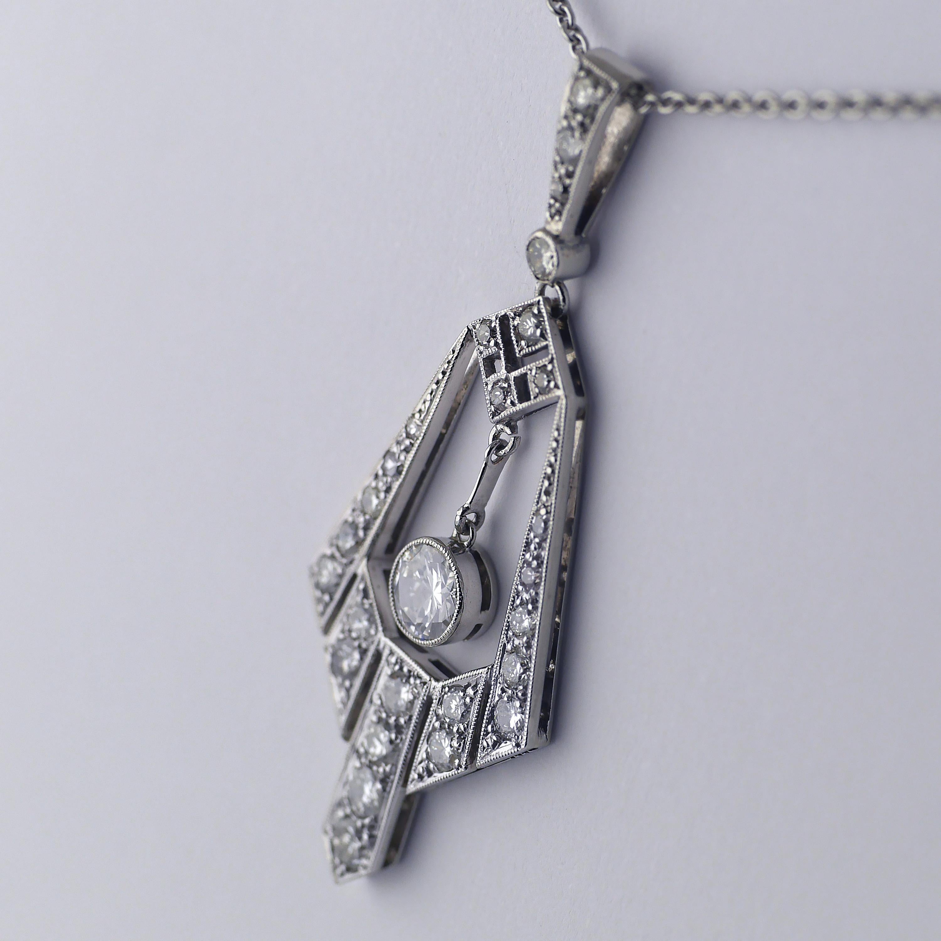 Women's Diamond Platinum Pendant Necklace, circa 1970 For Sale