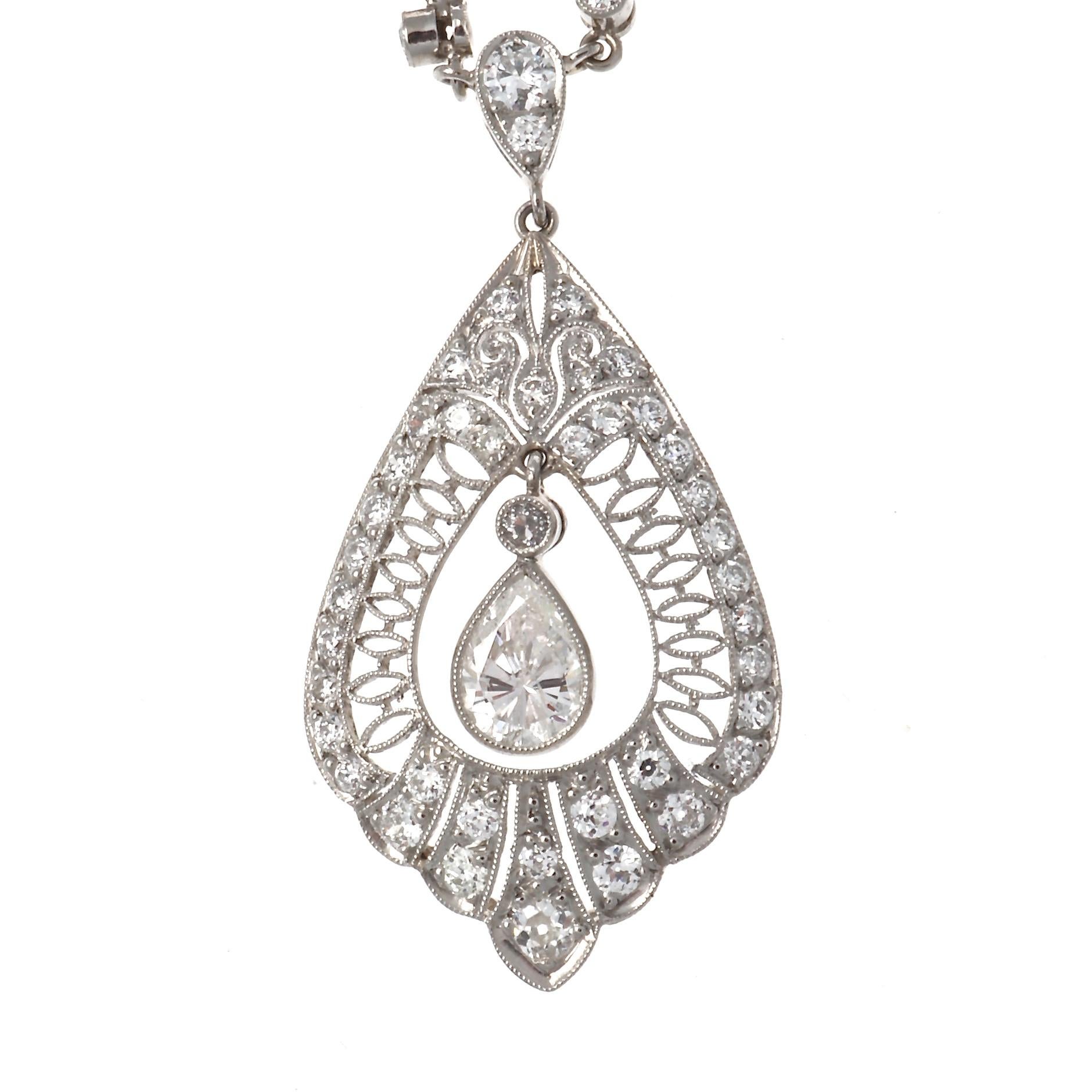 A creation that embellishes the lavish times that were to become known as the Art Deco era and the golden era of jewelry. Featuring a web of platinum that fabulously displays the life of the radiating diamonds. Perfectly placed on a delicate