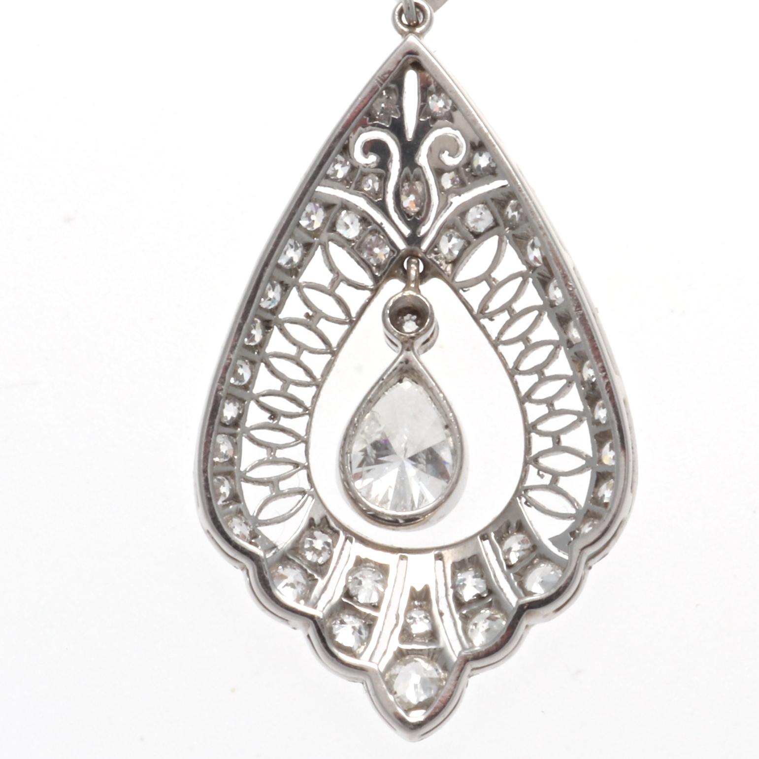 Art Deco Diamond Platinum Pendant Necklace