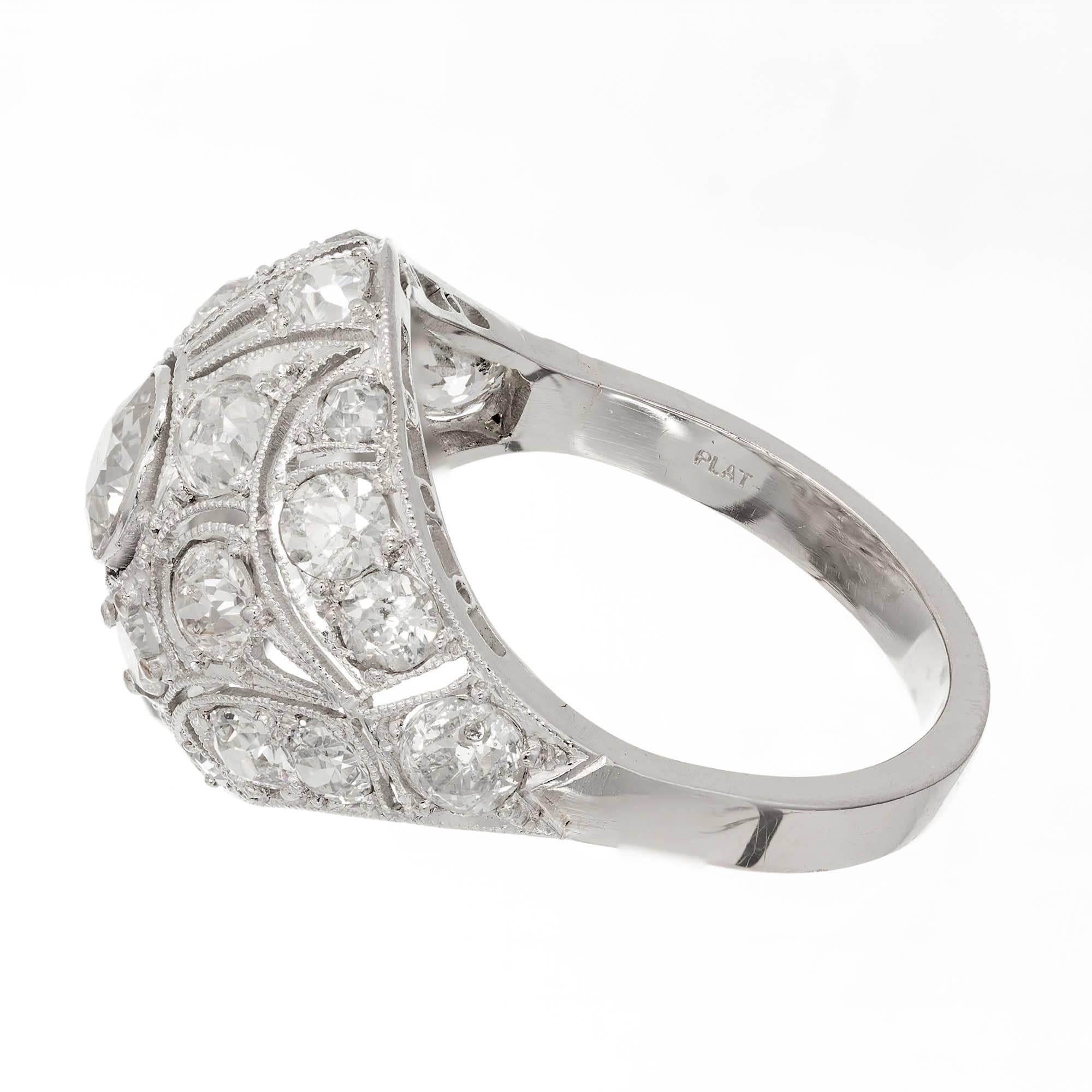 Round Cut Diamond Platinum Pierced Dome Engagement Ring For Sale
