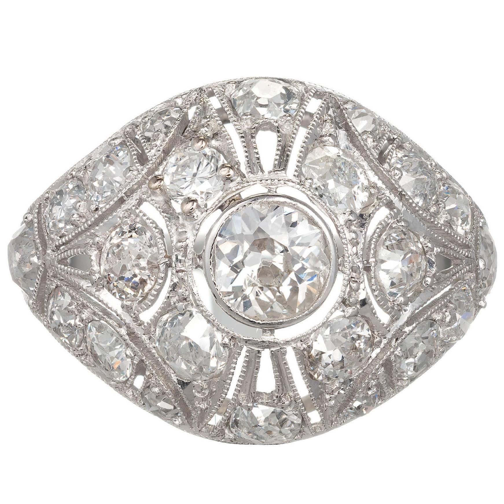 Diamond Platinum Pierced Dome Engagement Ring For Sale