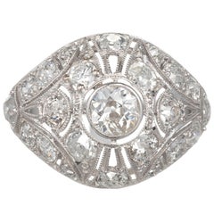 Antique Diamond Platinum Pierced Dome Engagement Ring
