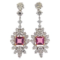 Diamond Platinum Pink Tourmaline Drop Earrings