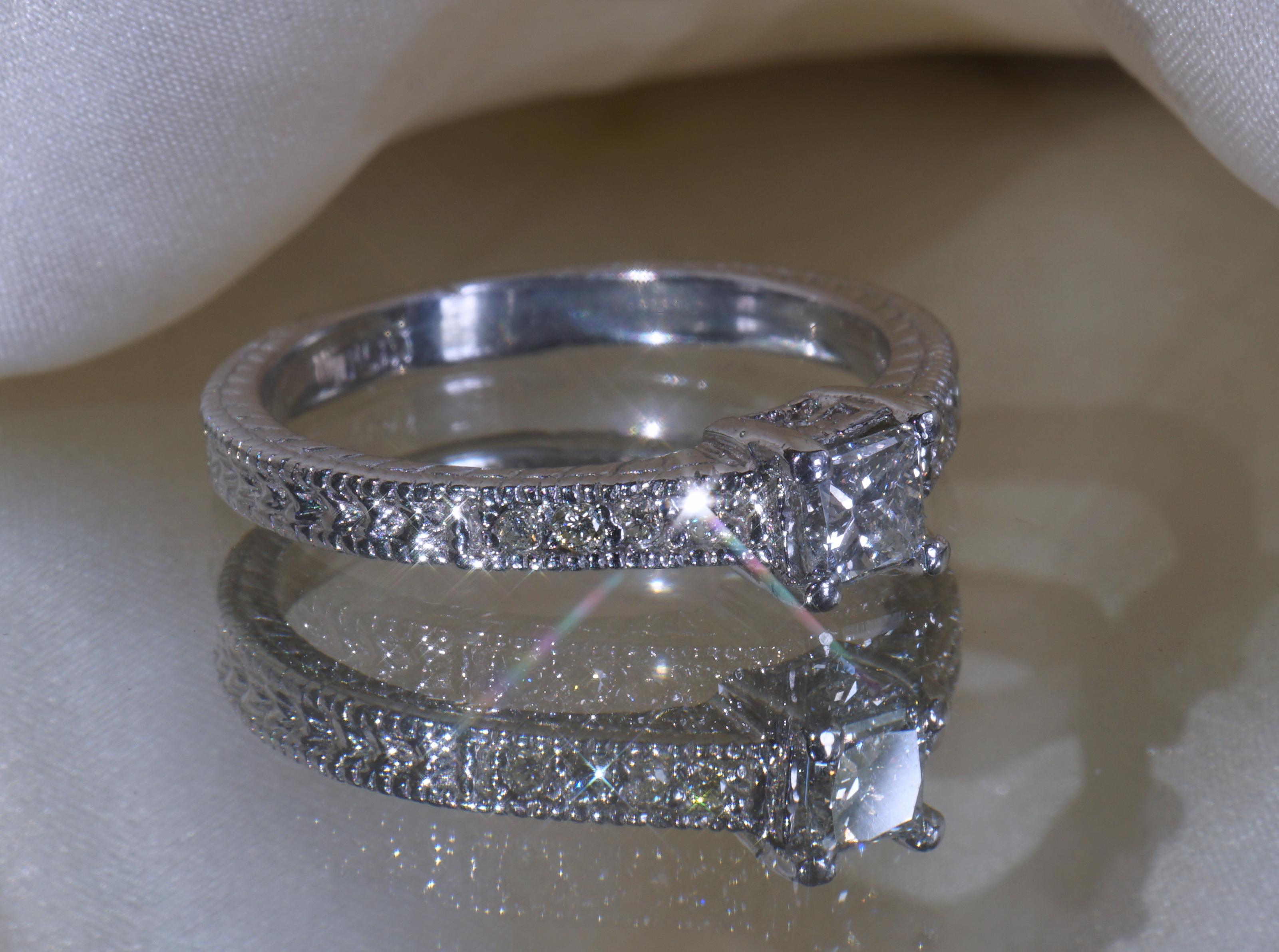 Victorian Diamond Platinum Ring Vintage Princess Solitaire Wedding Engagement Fine VS