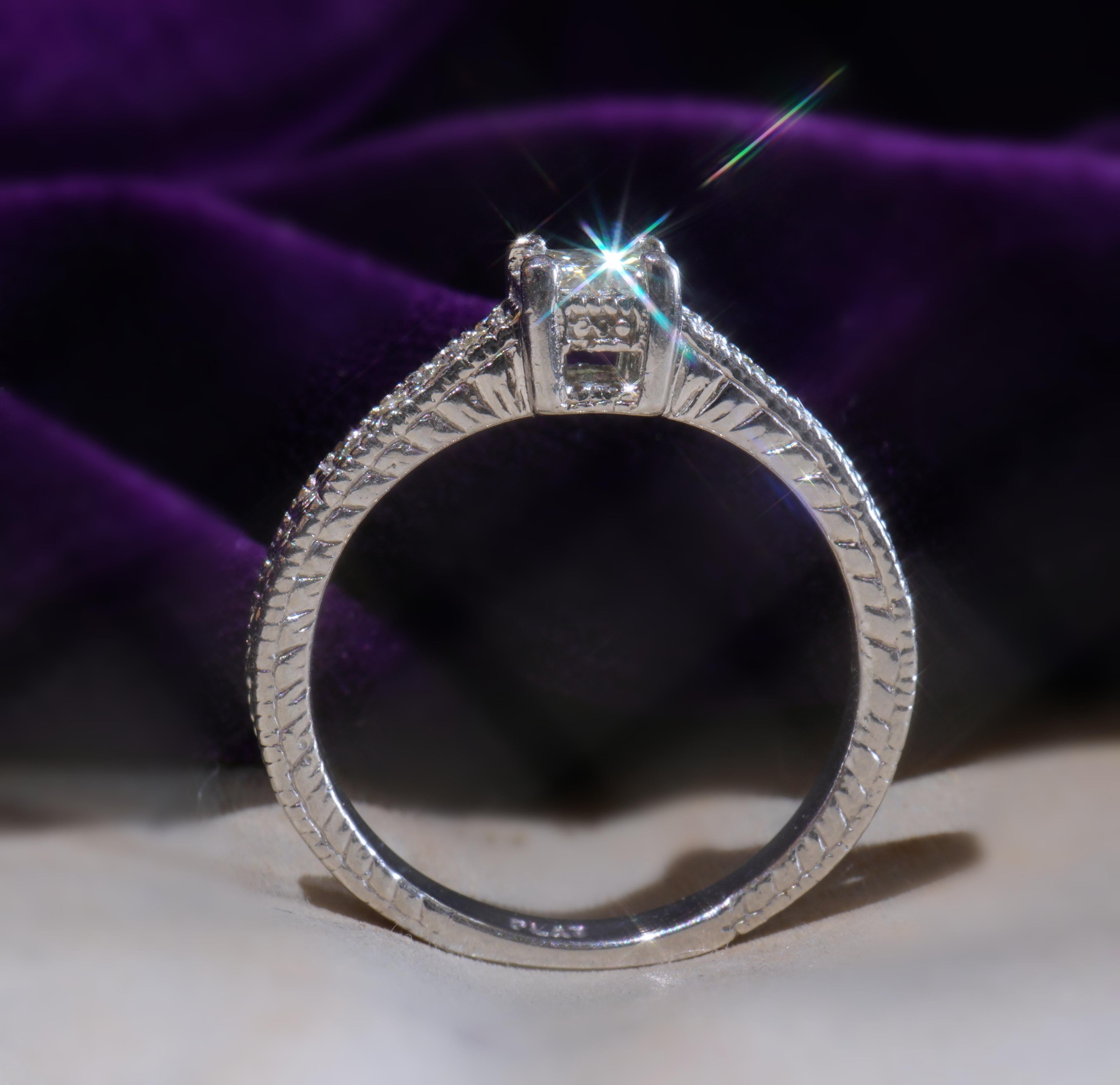 Diamond Platinum Ring Vintage Princess Solitaire Wedding Engagement Fine VS 3
