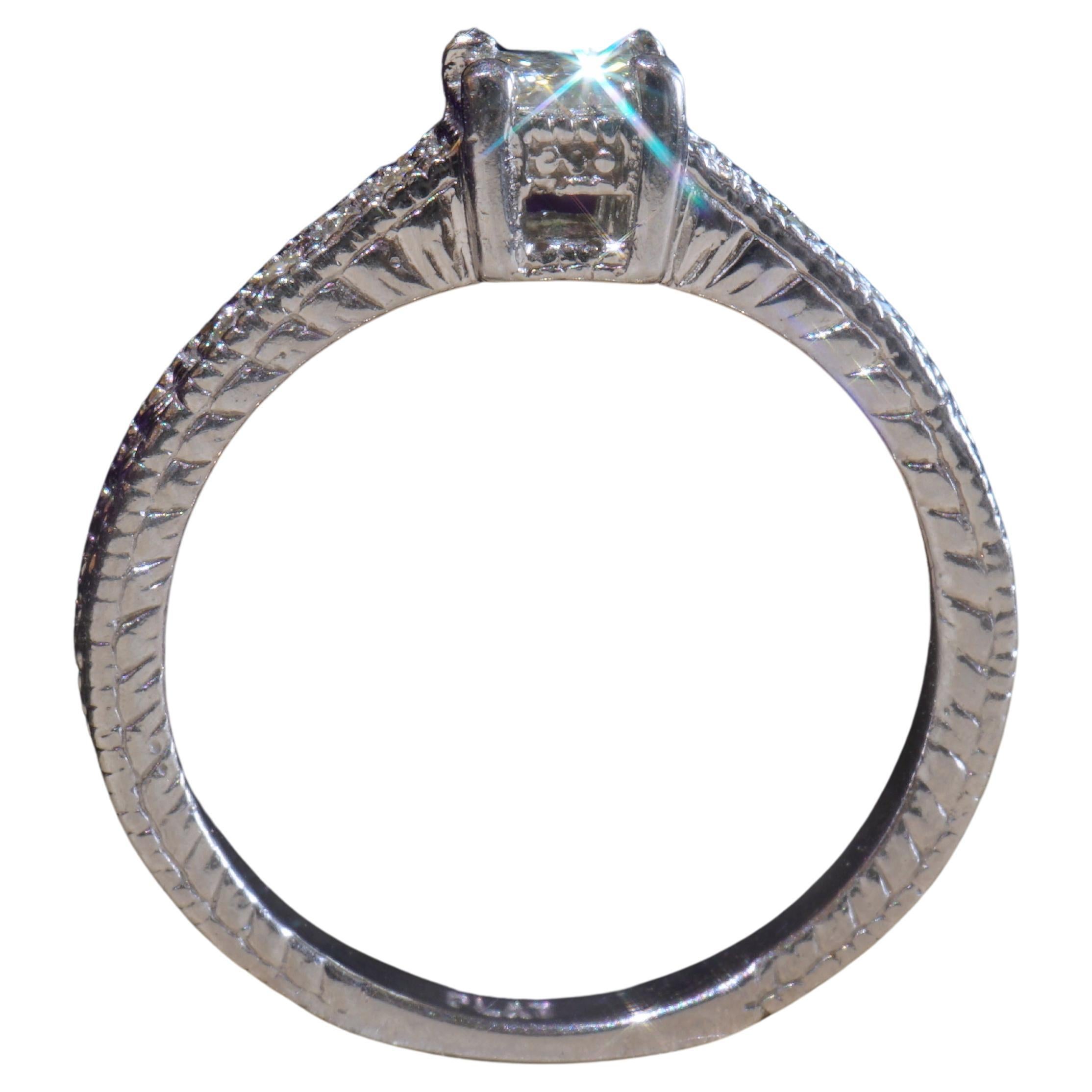 Diamond Platinum Ring Vintage Princess Solitaire Wedding Engagement Fine VS