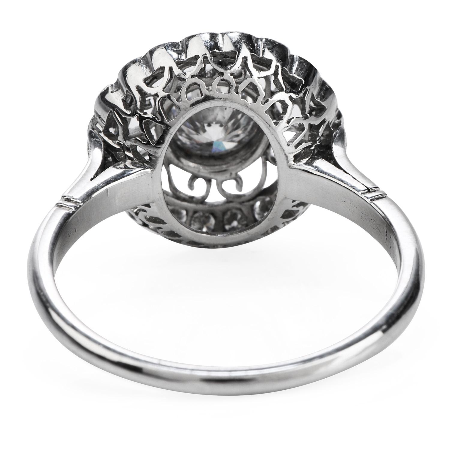 Art Deco Diamond Platinum Round Cut Halo Engagement Ring
