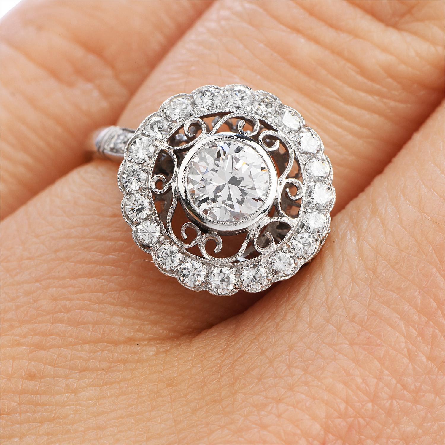 Women's Diamond Platinum Round Cut Halo Engagement Ring