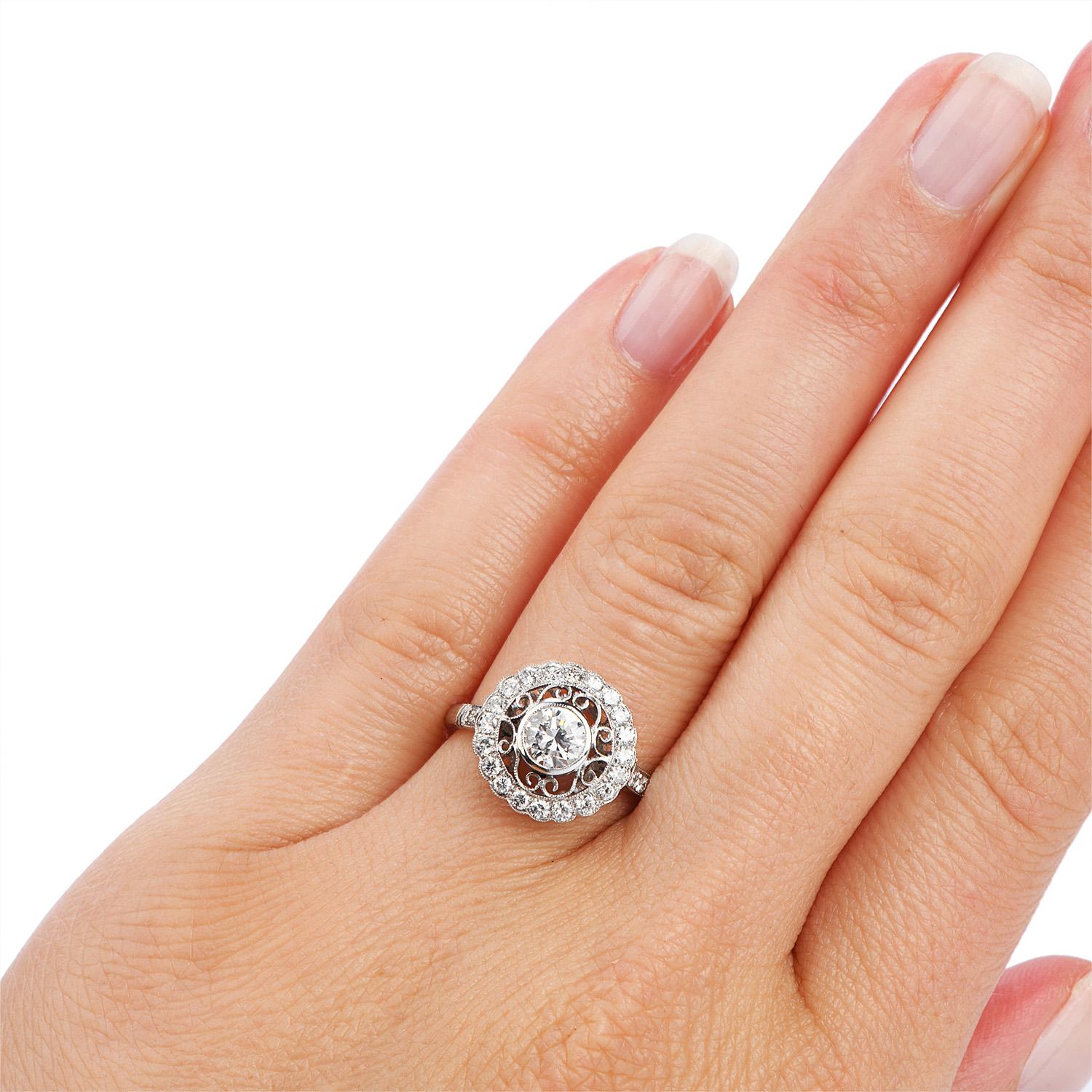 Diamond Platinum Round Cut Halo Engagement Ring 1