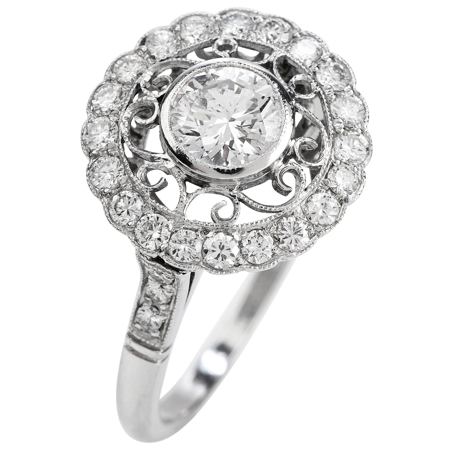 Diamond Platinum Round Cut Halo Engagement Ring