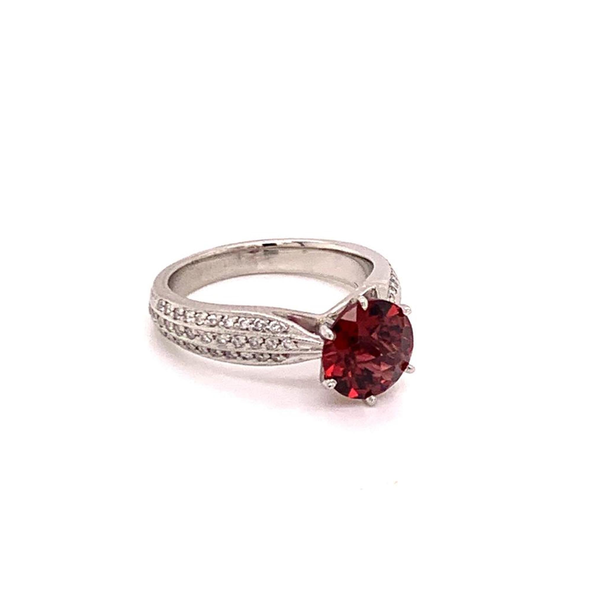 Round Cut Diamond Platinum Tourmaline Rubellite Ring 5.75 2.43 TCW Certified For Sale