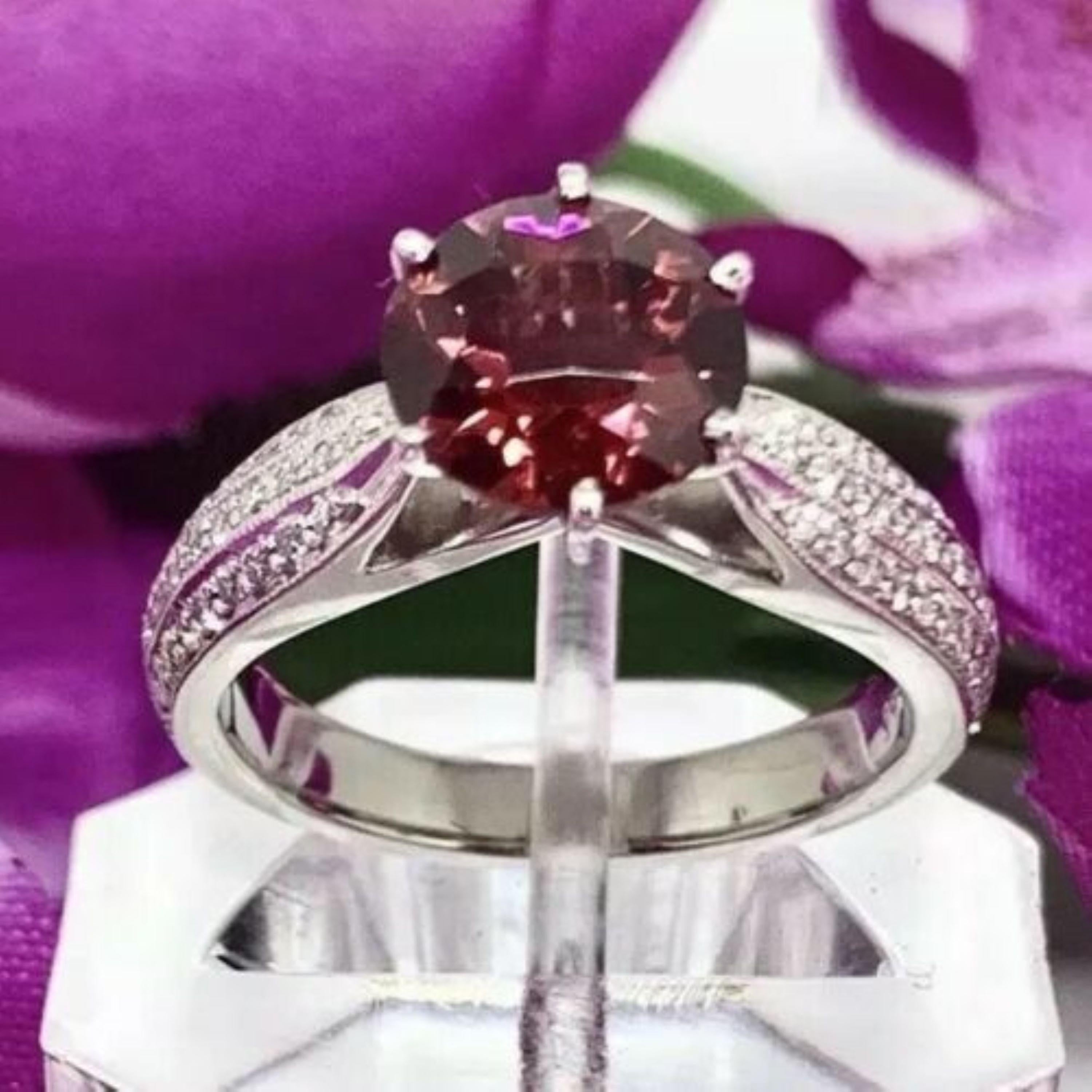 Women's or Men's Diamond Platinum Tourmaline Rubellite Ring 5.75 2.43 TCW Certified For Sale