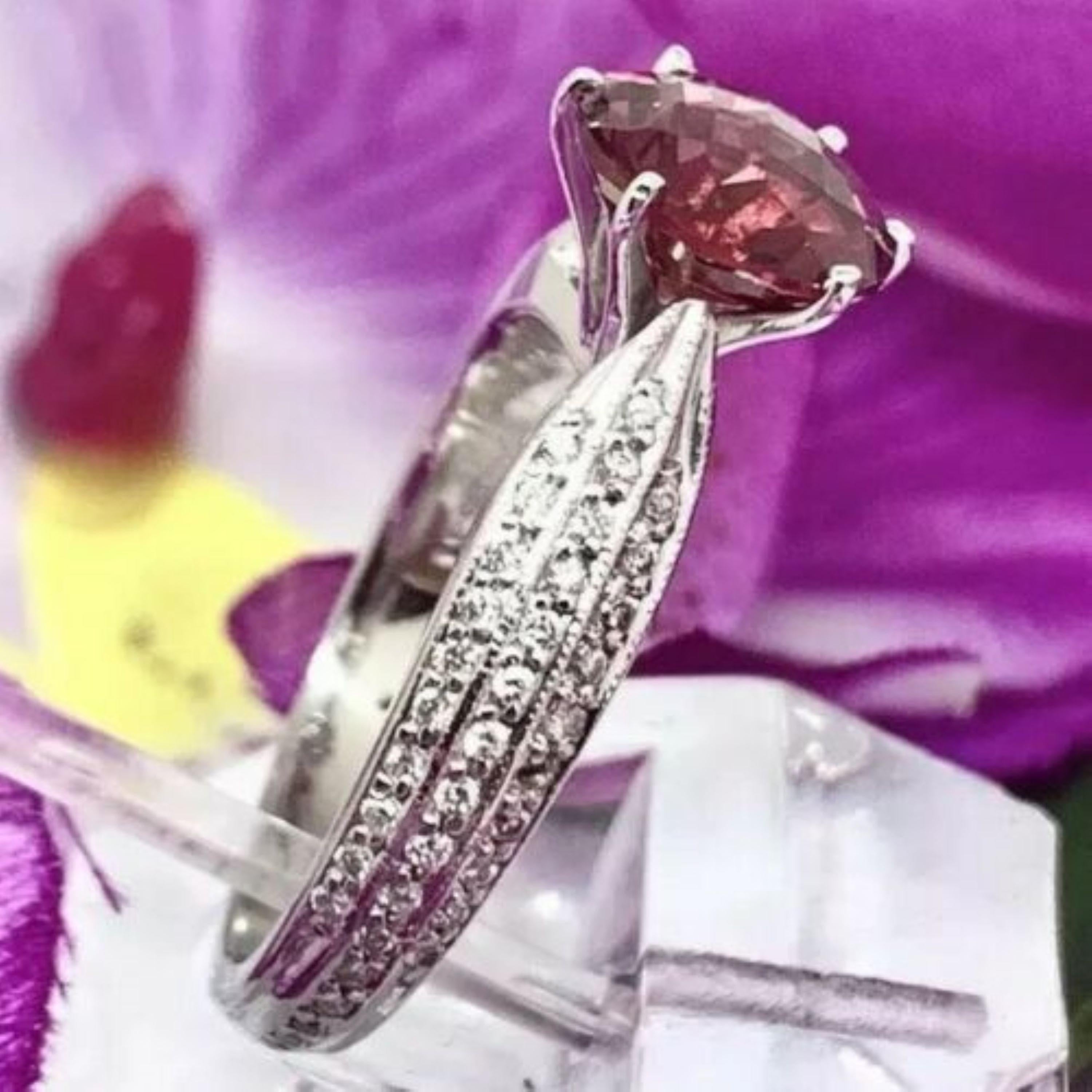 Diamond Platinum Tourmaline Rubellite Ring 5.75 2.43 TCW Certified For Sale 3