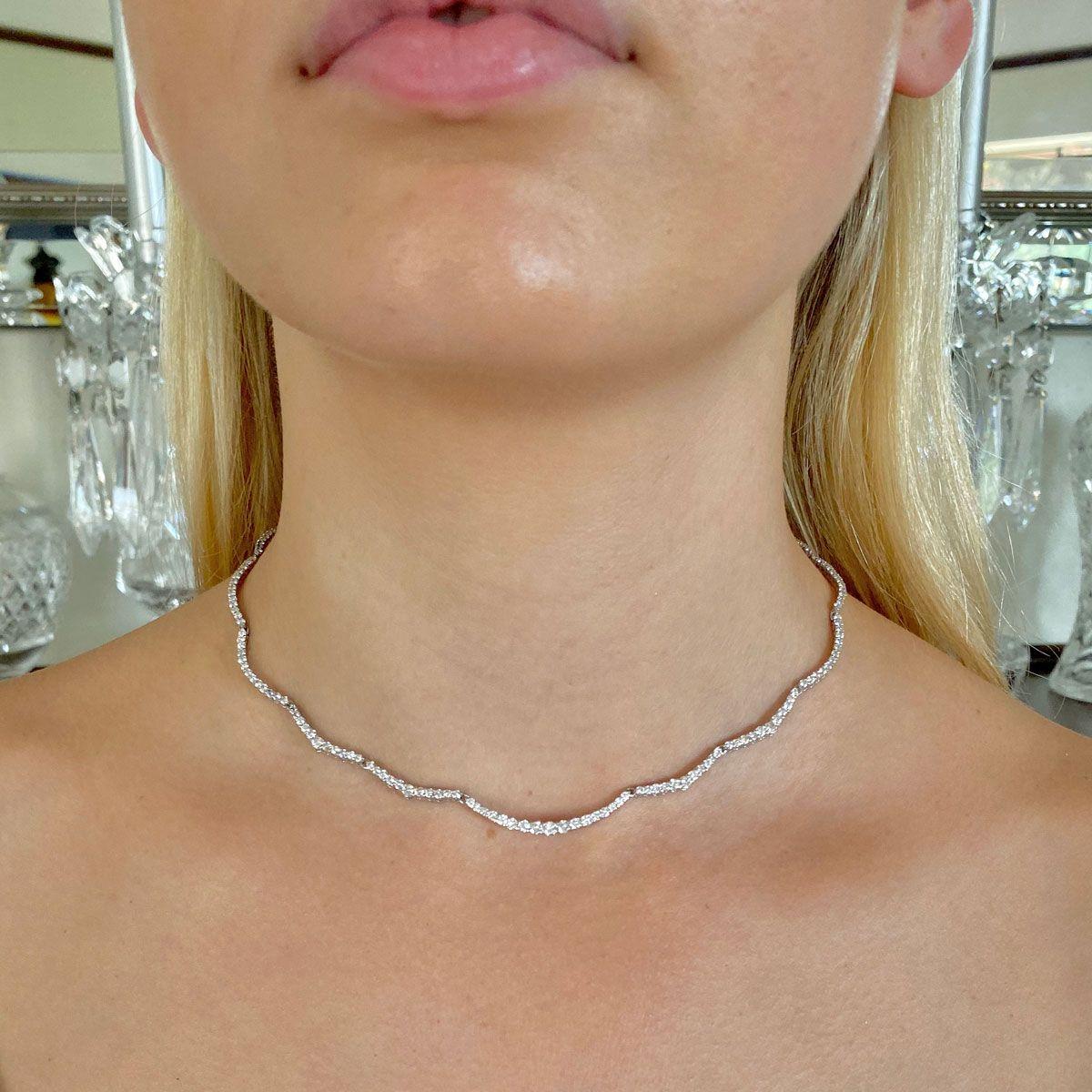 Diamond and Platinum Scalloped Necklace 6