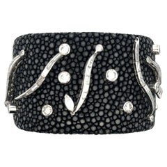 Diamond Platinum Stingray Skin Cuff Modern Bracelet