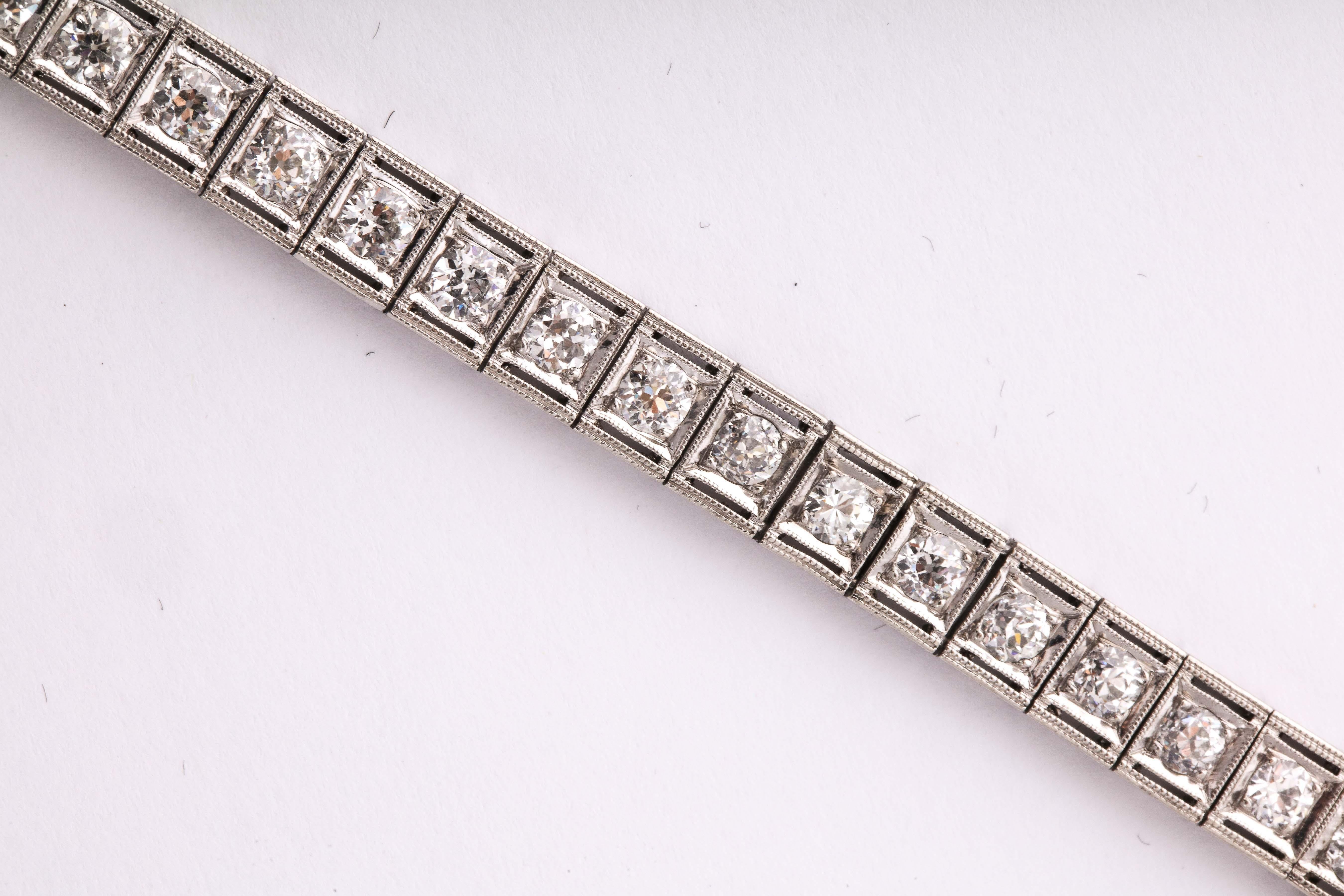 Old European Cut Diamond and Platinum Tennis Bracelet