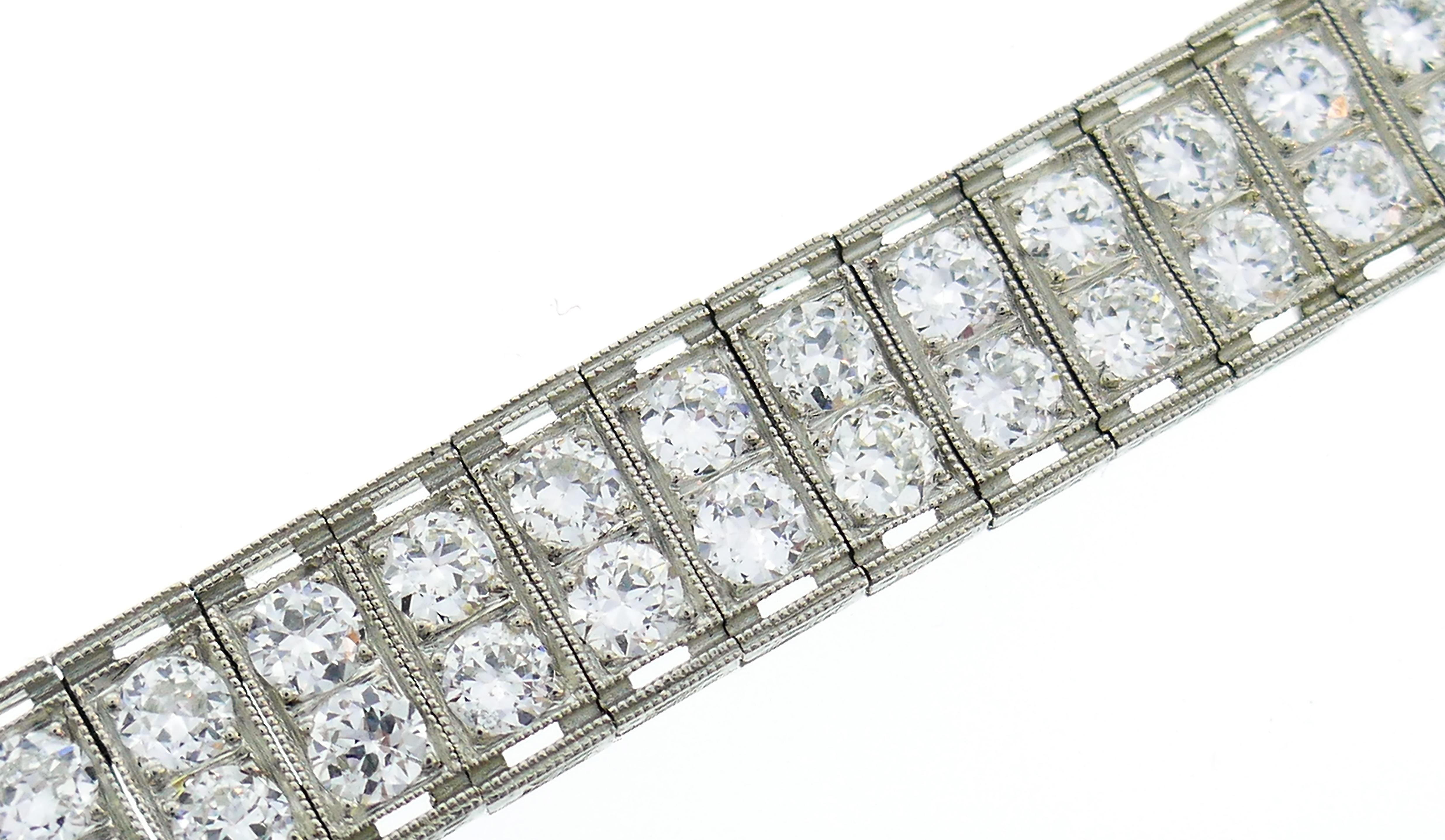 Old European Cut Art Deco Diamond Platinum Tennis Line Bracelet For Sale