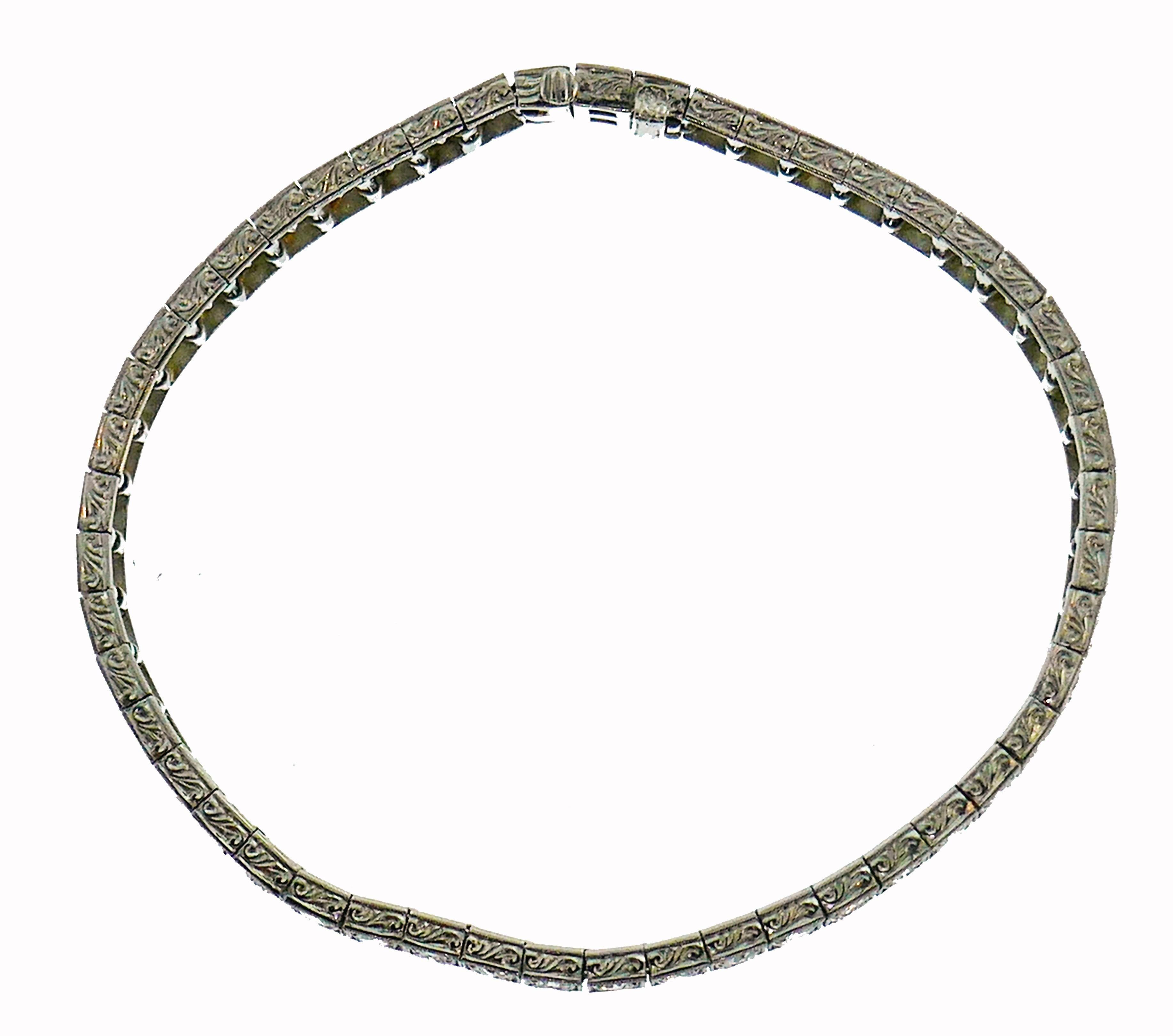 Art Deco Diamond Platinum Tennis Line Bracelet For Sale 2