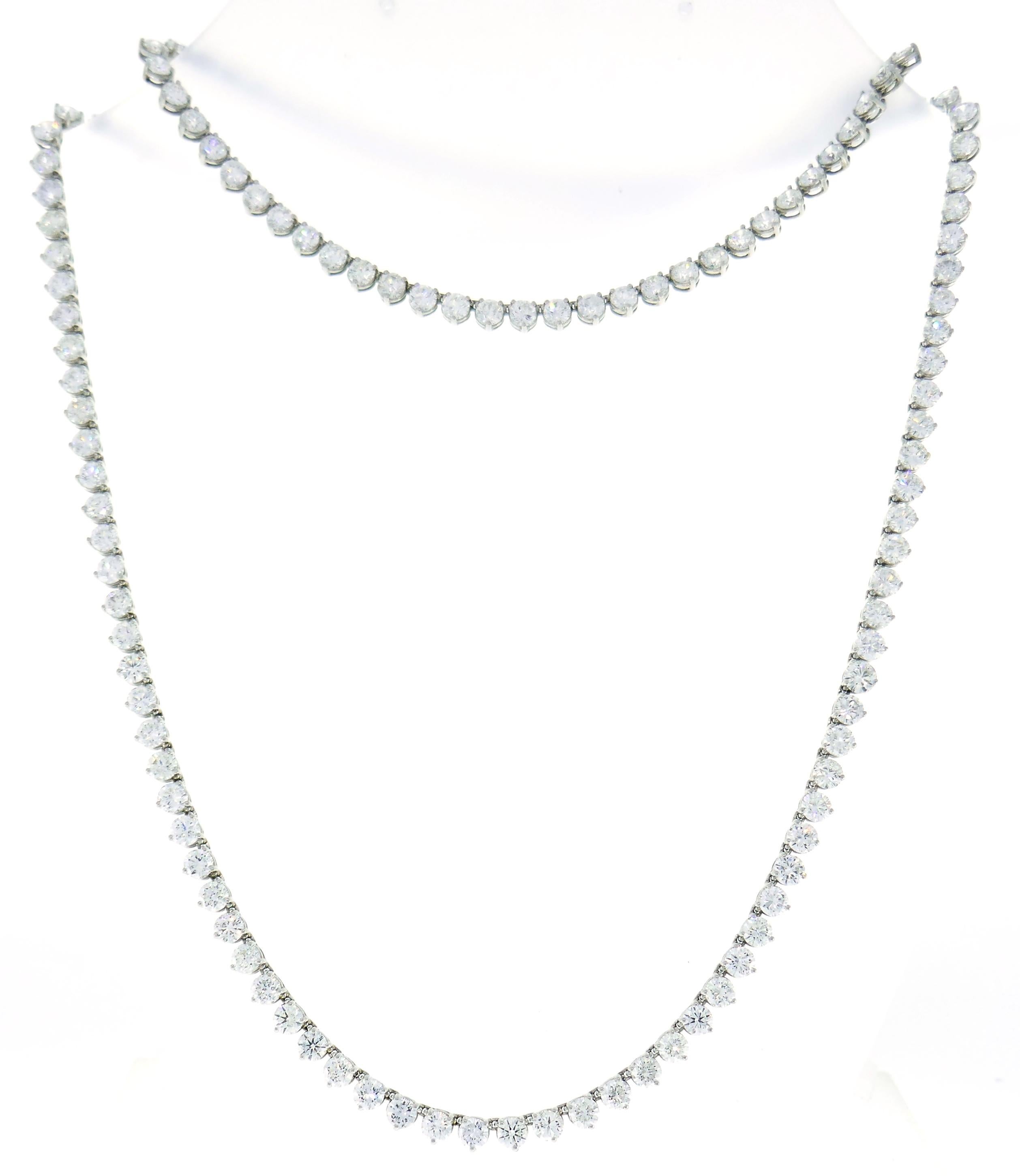 Women's Diamond Platinum Tennis Riviere Necklace Opera Length