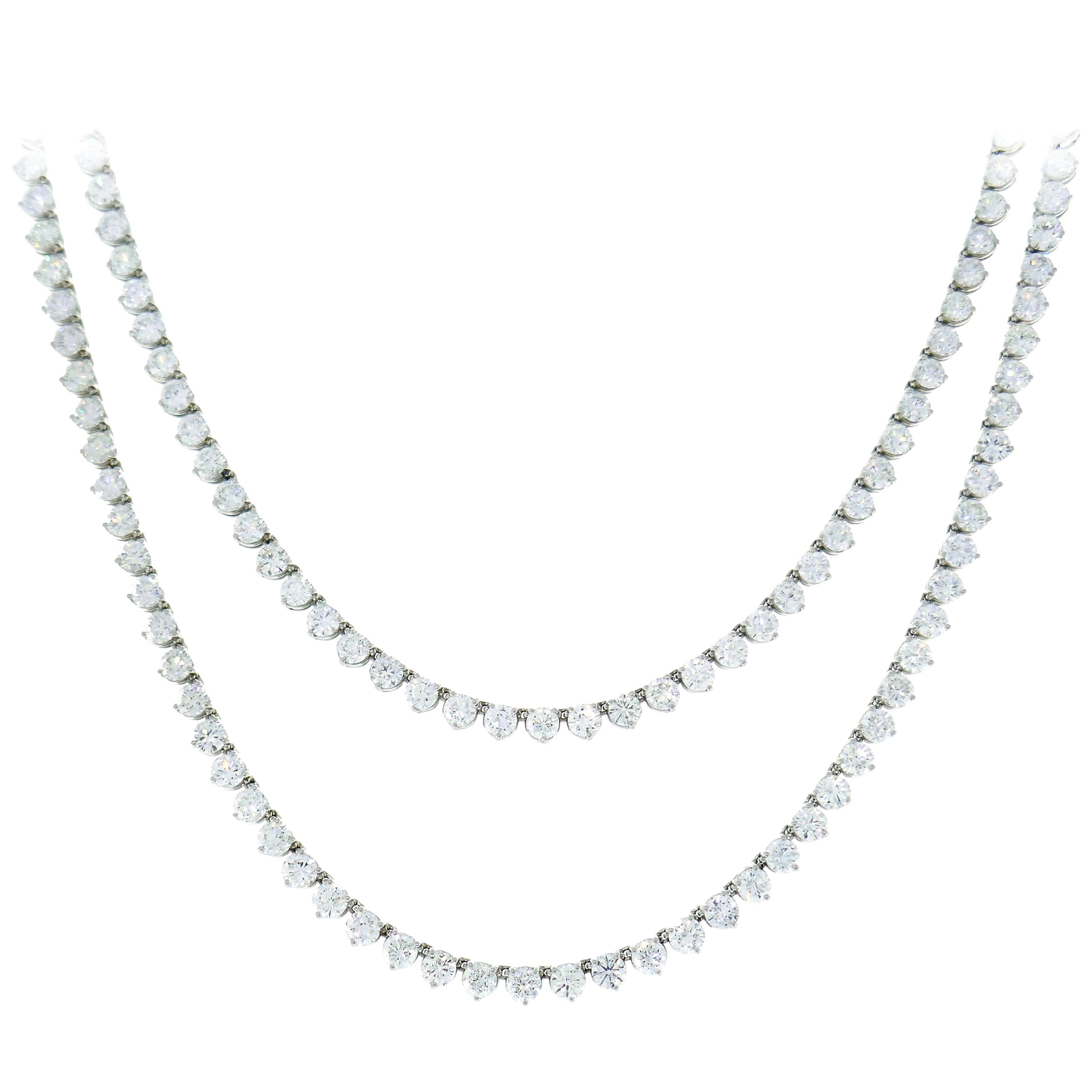 Diamond Platinum Tennis Riviere Necklace Opera Length