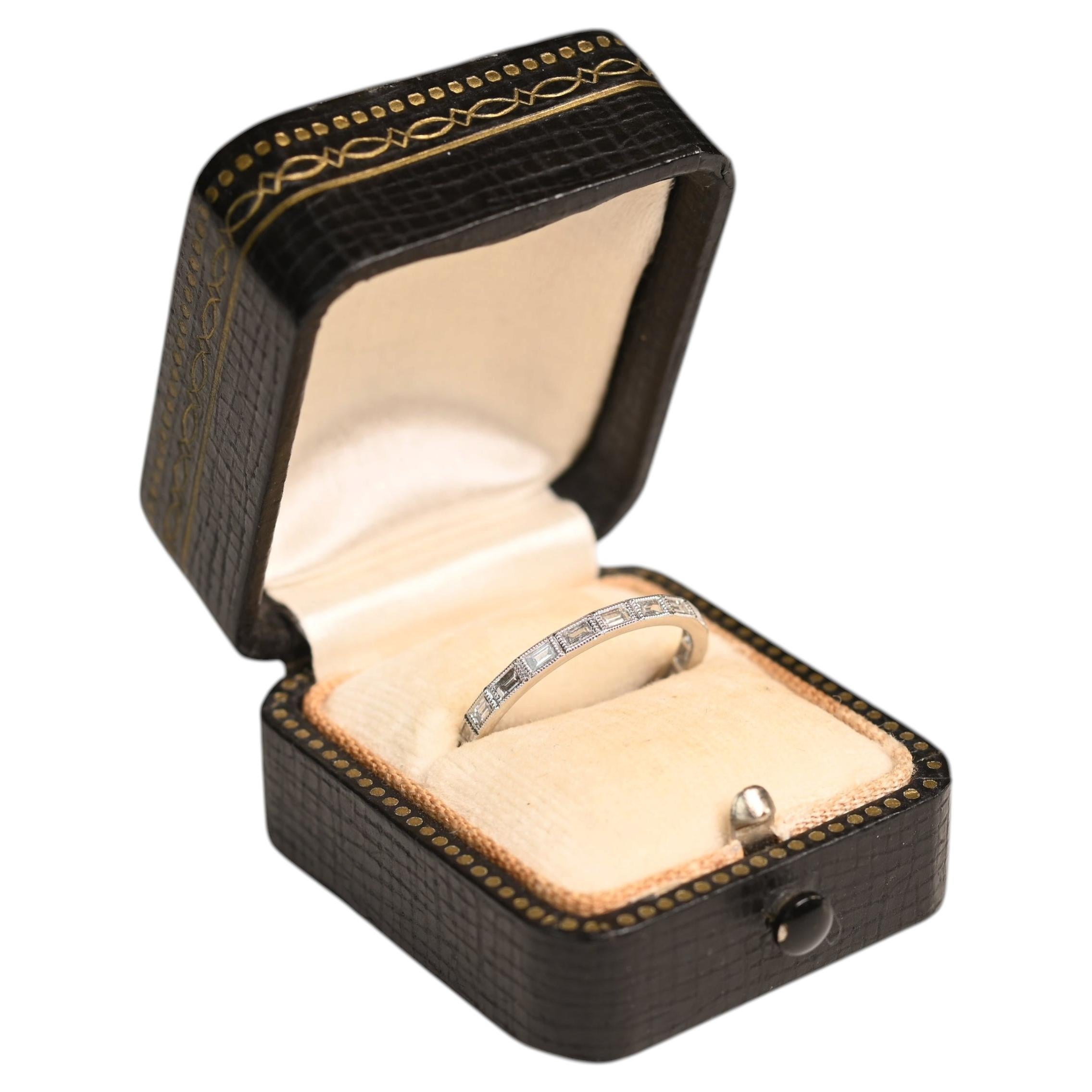 0.55 Carat Baguette Cut Wedding Ring. Bezel Eternity Diamond Platinum Band 2.2mm