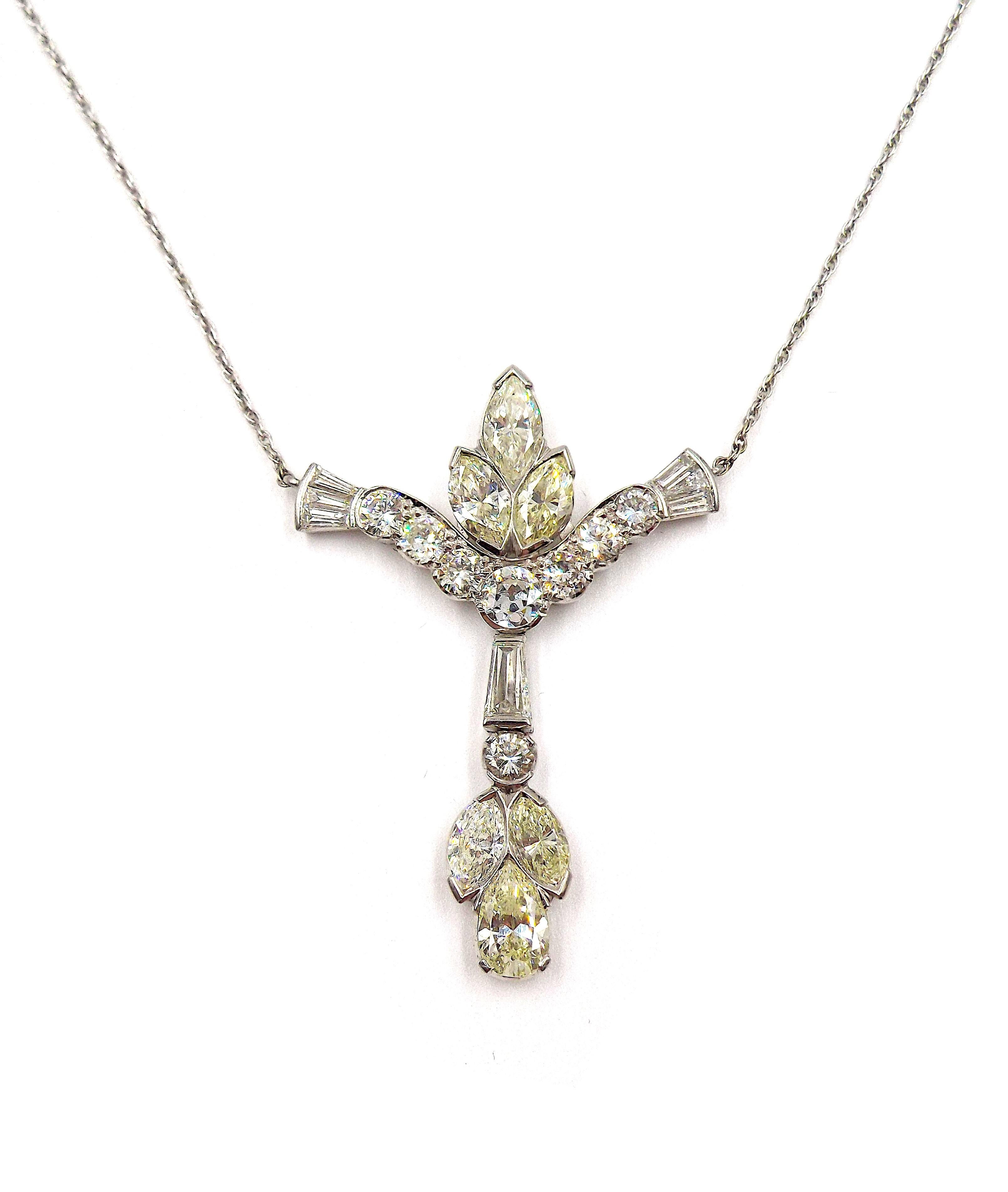 Marquise Cut Diamond Platinum White Gold Chain Pendant Necklace For Sale