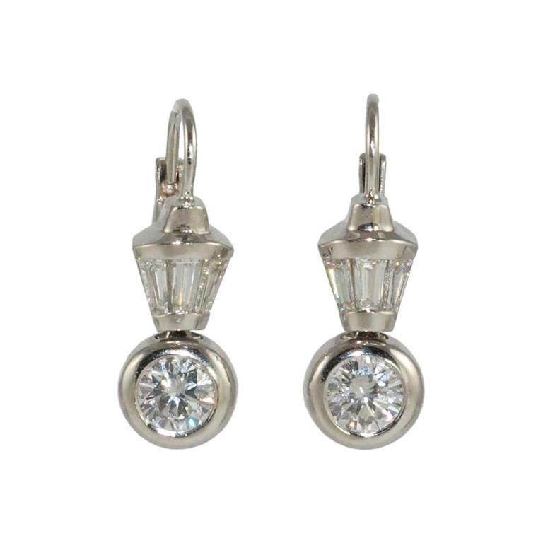 Diamond Platinum Wire Drop Earrings