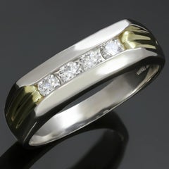 Diamond Platinum Yellow Gold Men’s Band Ring