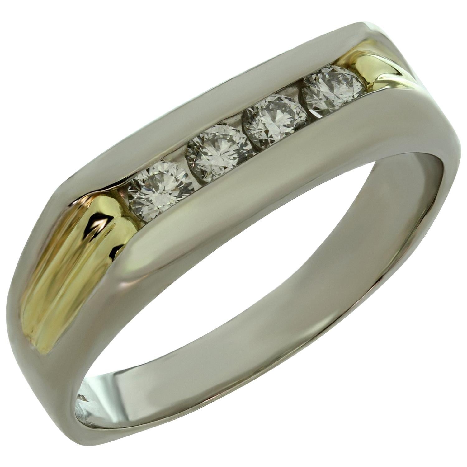 Diamond Platinum Yellow Gold Men’s Band Ring For Sale