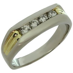 Bague jonc pour homme en or jaune et platine avec diamants