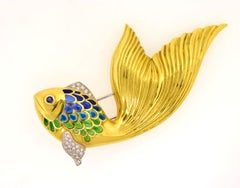 Diamond Plique a Jour Goldfish Brooch