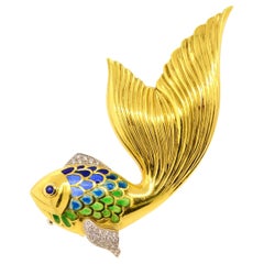 Diamond Plique a Jour Goldfish Brooch