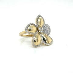 Diamond Plumeria Flower Statement Ring in 18k Yellow Gold