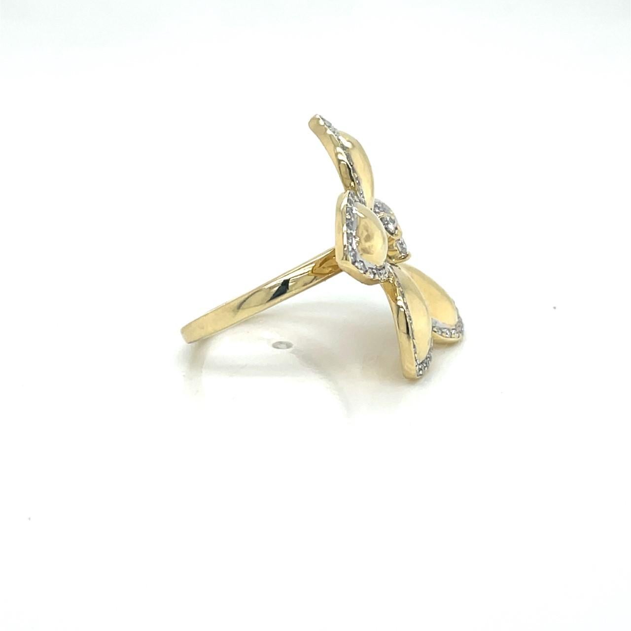 Modern Diamond Plumeria Flower Statement Ring in 18k Yellow Gold For Sale