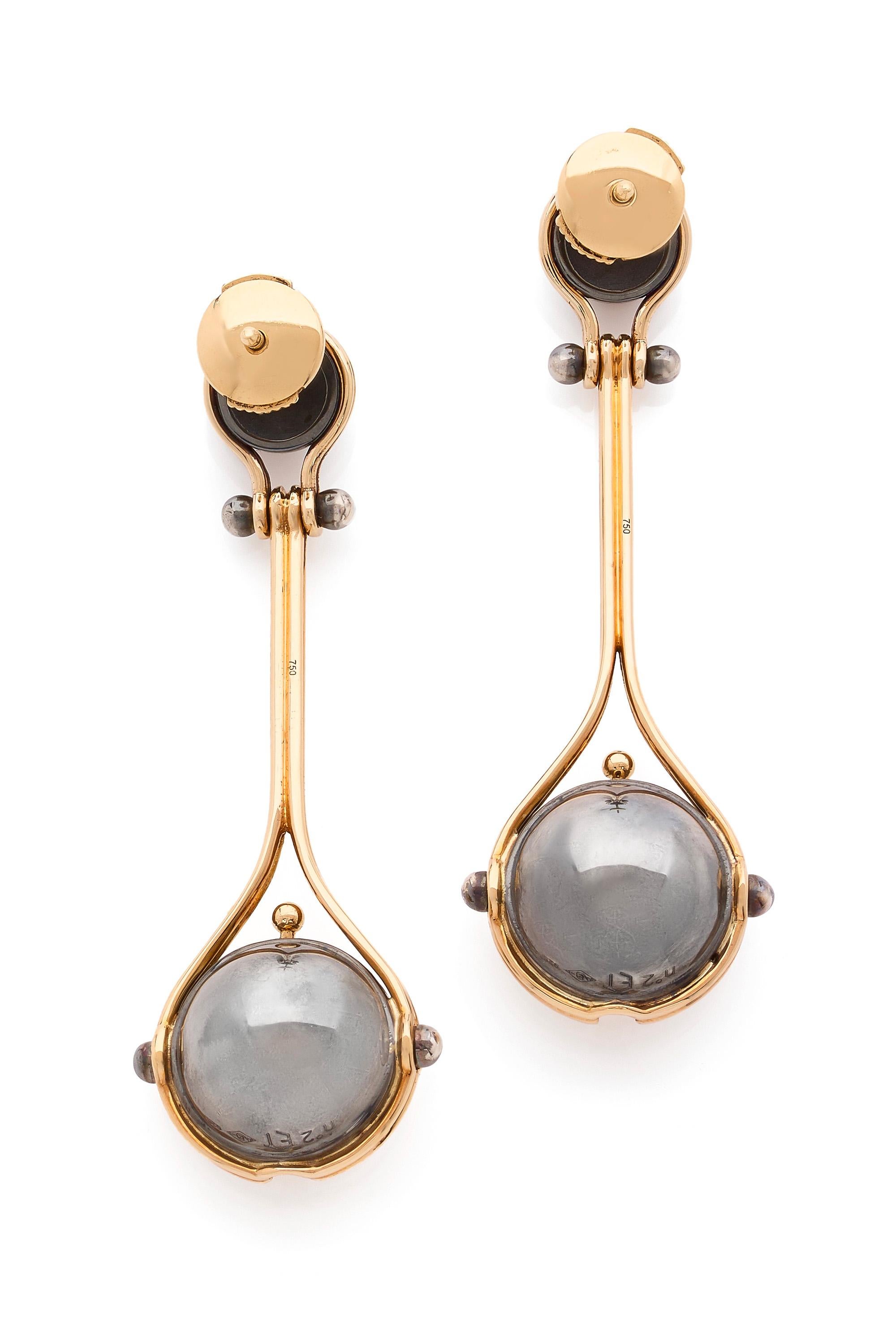 Women's Diamond Pluton Earrings in 18k Yellow Gold & Distressed Silver by Elie Top For Sale